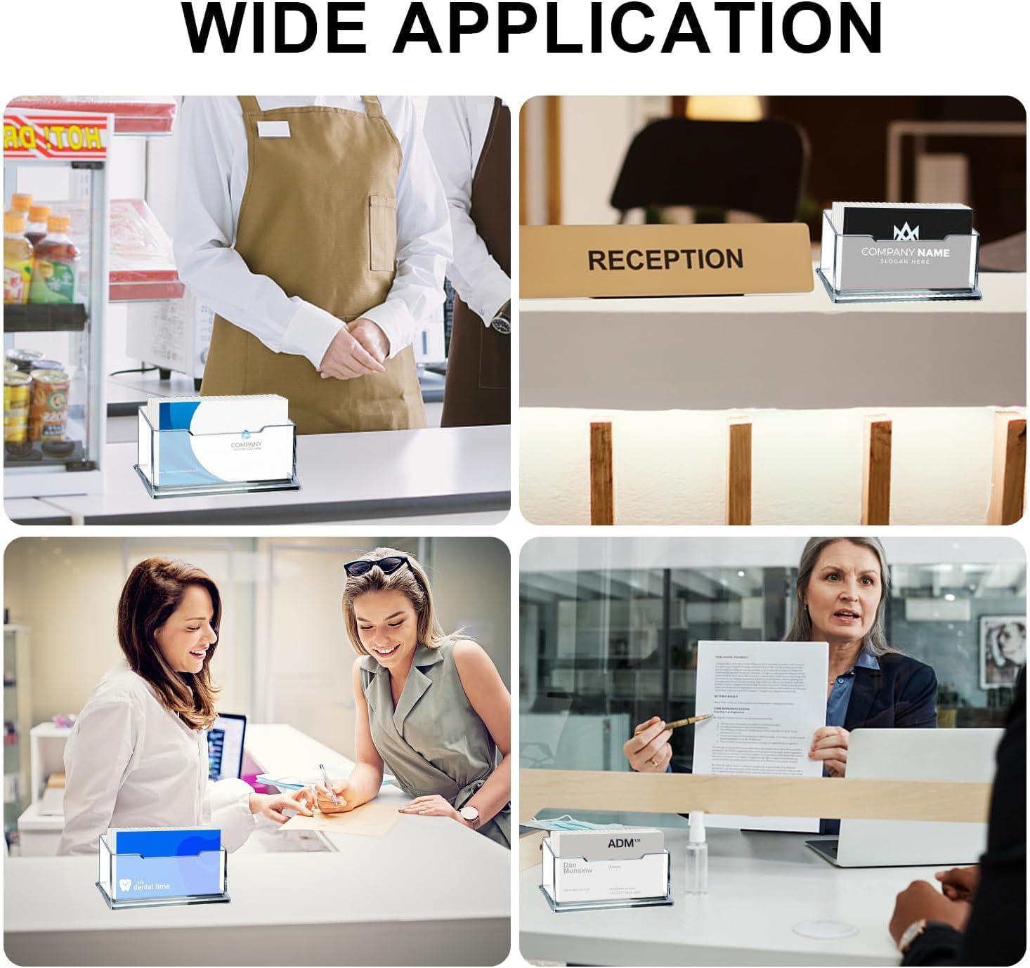 8Pcs Business Cards Holder,Funcyboo Business Card Holder Stand Business Cards Organizer Acrylic Business Card Holder Sticker Display Stand for Home Office Desktop Countertop.Fits 30-50 Business Cards image number 1