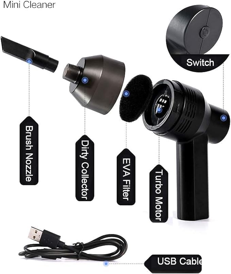 Sunblue Portable Mini Electric Vacuum Cleaner &ndash; USB Rechargeable Keyboard and Car Vacuum Cleaner, Ideal for Dust, Crumbs, and Scraps &ndash; Perfect for Laptop, Computer, Kitchen, and TV Satellite Boxes image number 2