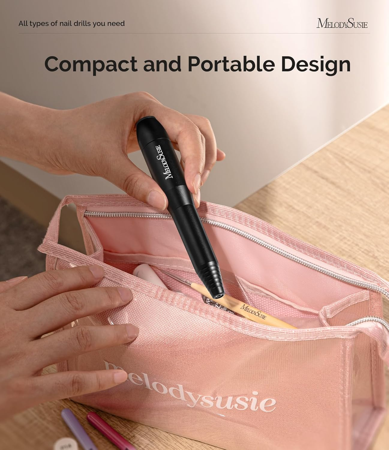 Melodysusie Electric Nail Drill Machine,Pc120I Portable Electric Nail File Efile Set for Acrylic Gel Nails, Manicure Pedicure Tool with Nail Drill Bits Sanding Bands Dust Brush, Black image number 5