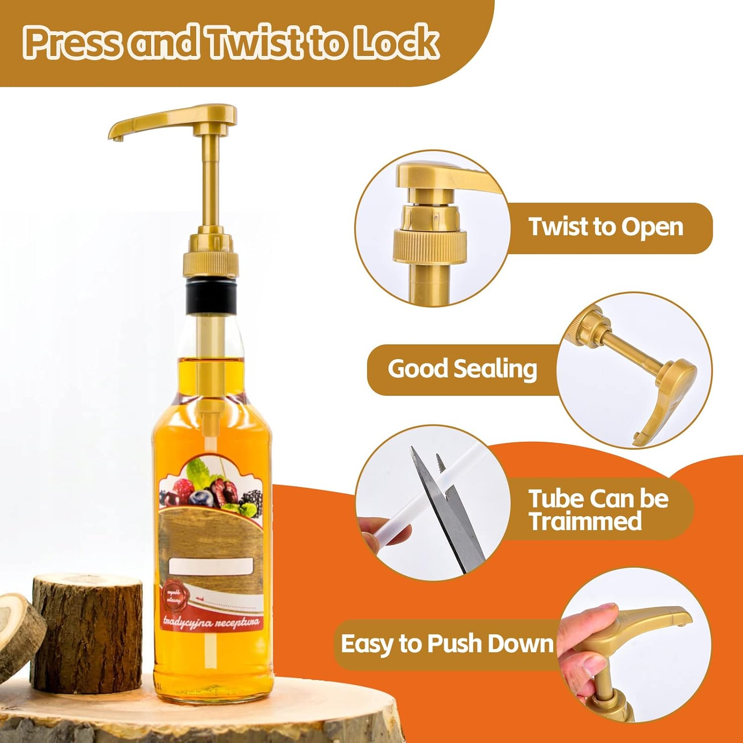 4PCS Syrup Pump for 25.4 Oz/750Ml Flavorings Bottles, Coffee Syrup Pump Dispenser, Compatible with Torani, Matteo'S, Davinci, Jordans Skinny Syrups Bottles, Syrup Dispenser for Coffee Bar Accessories image number 5