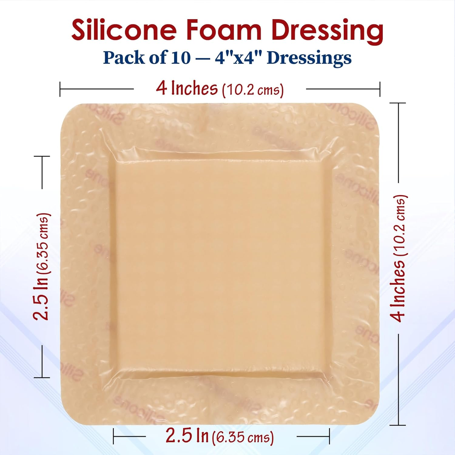 Medca Silicone Foam Dressing W/Adhesive Border 4"X4" (Pack of 10) Waterproof Silicone Bandages for Wounds, Highly-Absorbent Wound Dressing Bandage Care for Bed Sore Bandages, Pressure Sores, Ulcers
