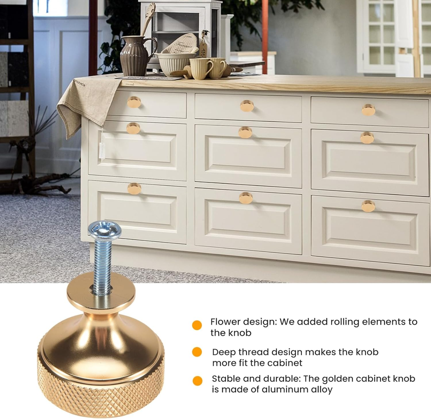 Yieidui 10 Pack 1.2 Inch Brushed Gold Cabinet Knobs Gold Drawer Knobs round Dresser Knobs image number 1