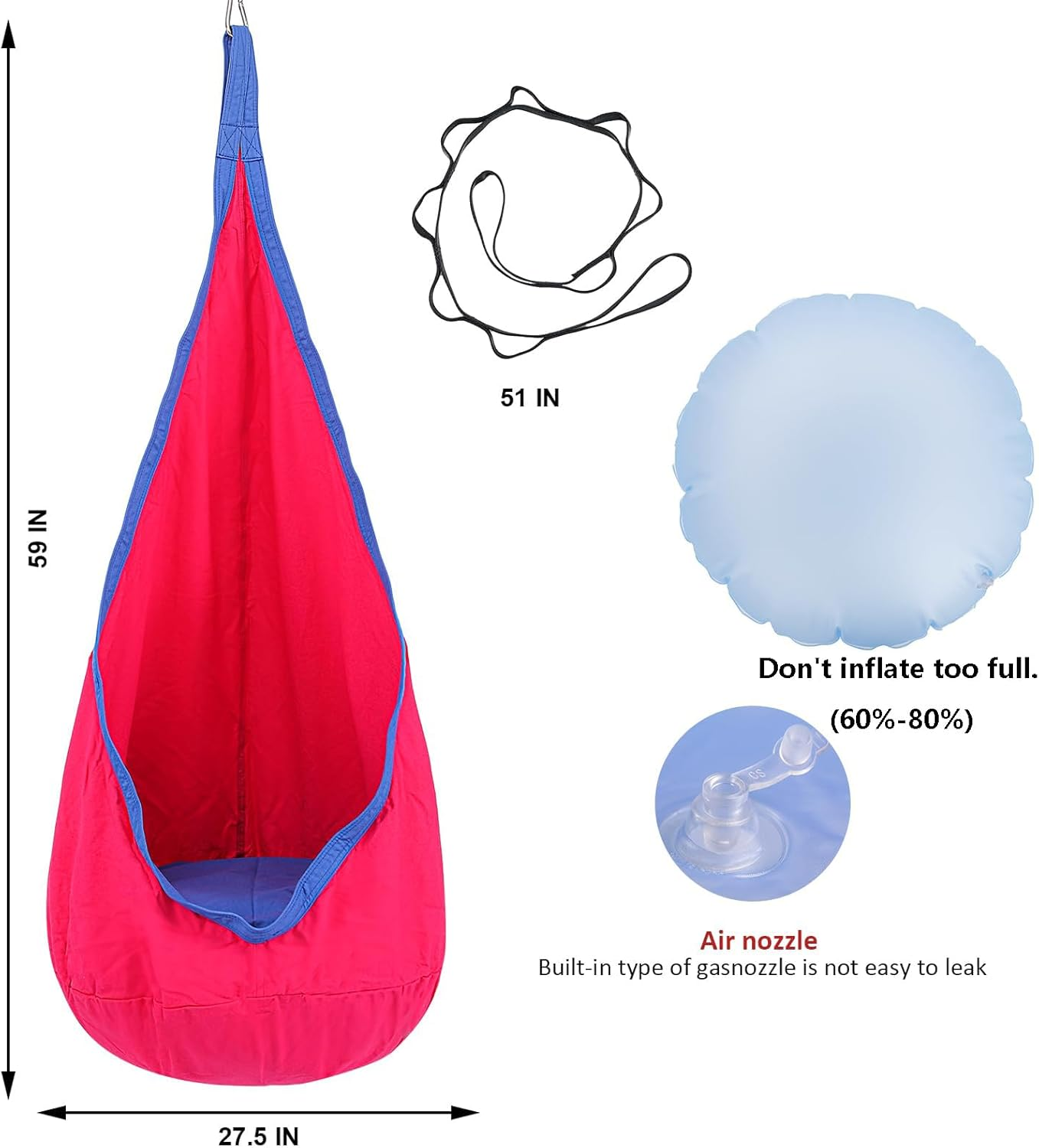 YAERSI Kids Pod Swing Seat Child Hammock Chair with PVC Inflatable Cushion for Indoor and Outdoor Use Durable Portable image number 5