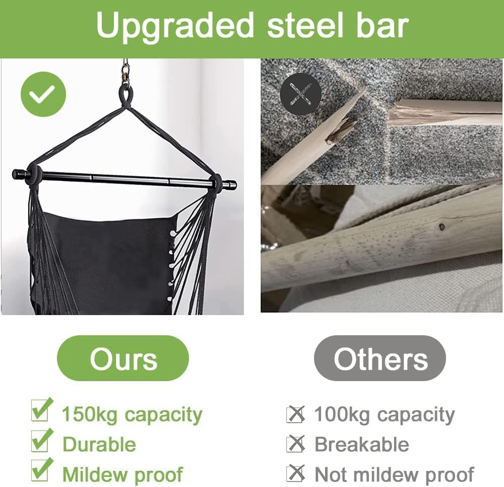 CULOTOL Hammock Chair Hanging Rope Swing Chair with 2 Seat Cushions & Installation Kit, Max 330 Lbs,Hammock Swing Hanging Chair for Bedroom outside Shanging Yard Patio Camping Garden image number 1