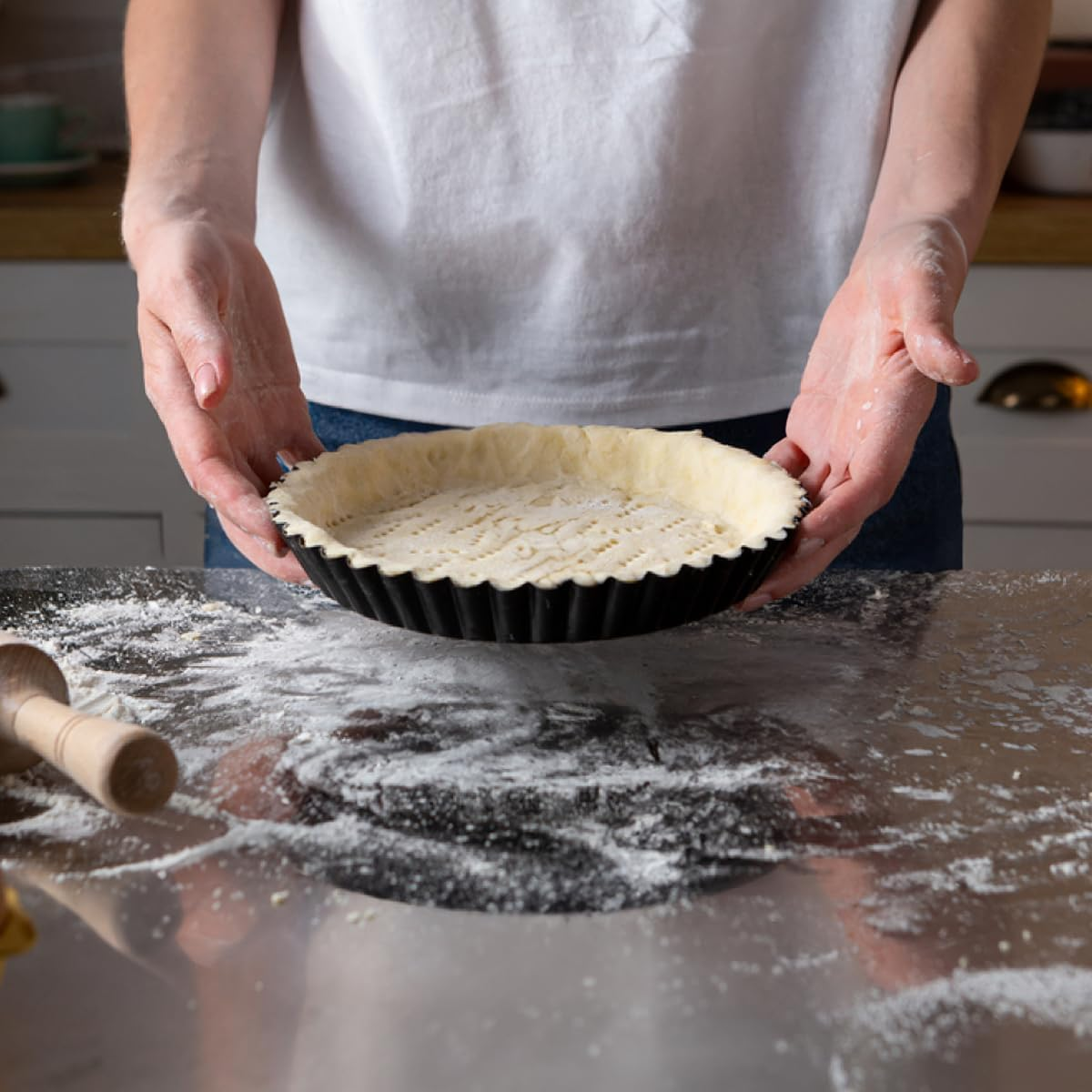 Joeji'S Kitchen Non Stick 22Cm 8.5 Inch Tart Tin - Perfect Pie Quiche Cheesecake Baking Dish - Easy Release Removable Base - Oven Freezer and Dishwasher Safe