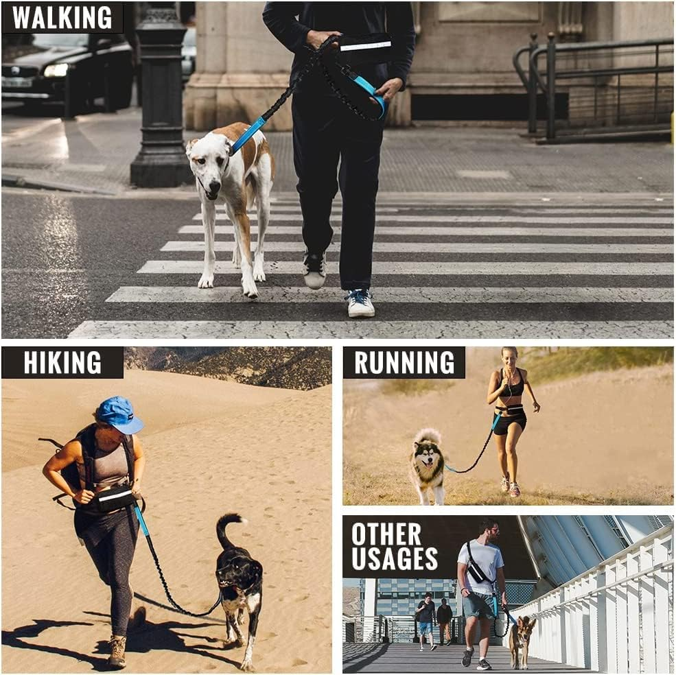 UPET Hands Free Dog Leash Professional Reflective Training Leashes Small Medium and Large Dogs Accessories Leads Suitable for Running Walking Jogging Hiking Adjustable Waist Belt Zipper Pouch（Green） - Green image number 3