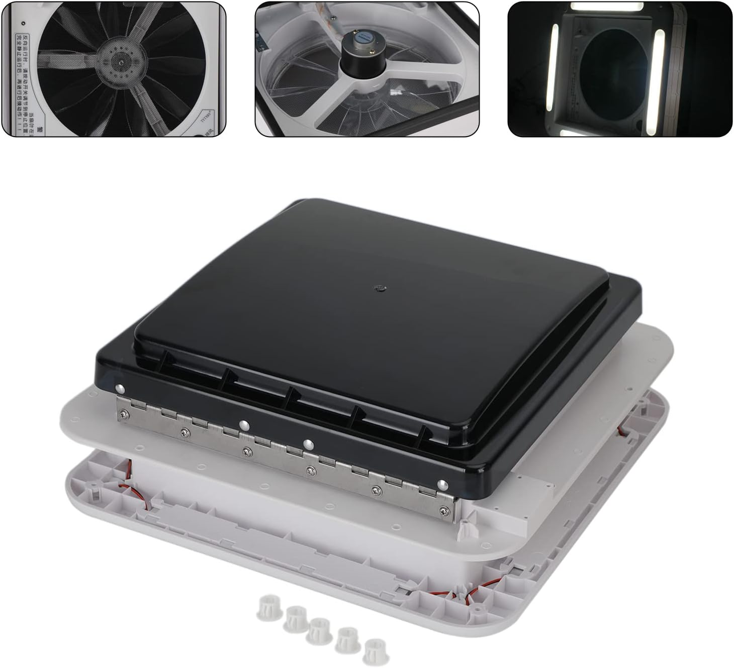 Areyourshop 11" RV Caravan Roof Vent Forward and Reverse Motor RV Fan 12V Skylight W/Light image number 3