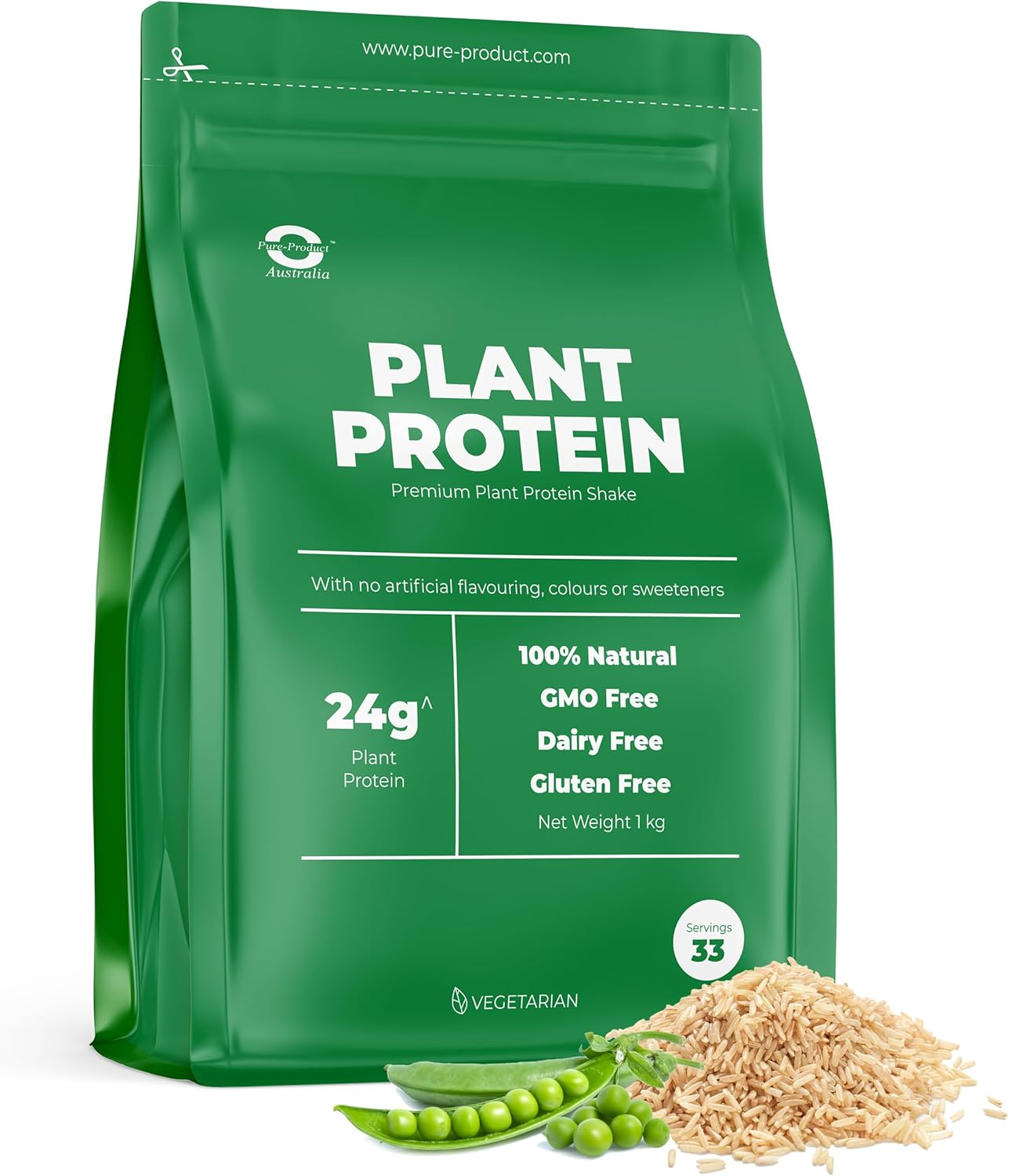Pure Product Australia Pea & Rice Vegan Protein Powder, Unflavoured 1 Kilograms