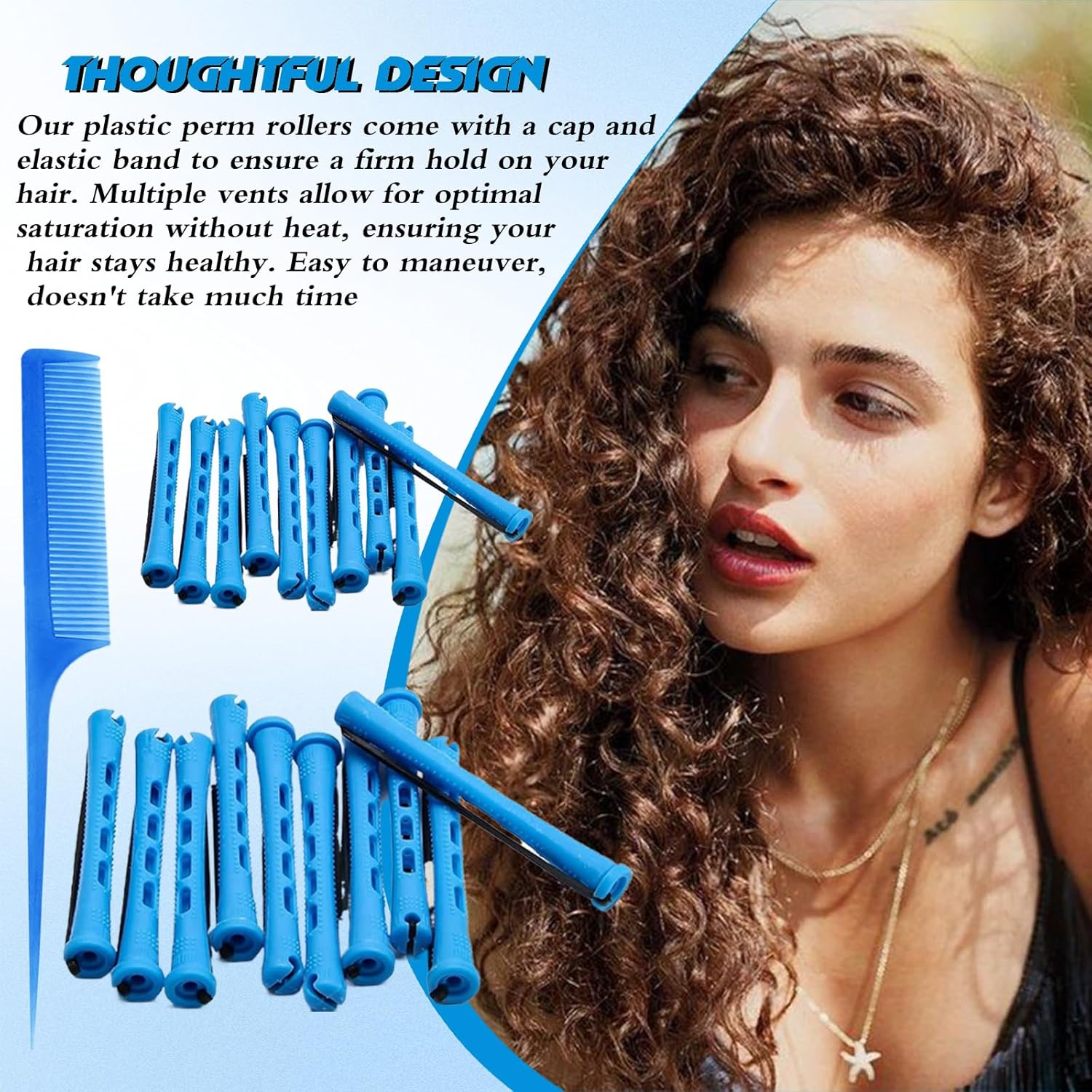 Hair Noodle Perm Set Complete - with Perm Winder, Overnight Curls Hair Roller, Lace Paper Perm & Perm Liquid - Perfect for Small Curls Overnight image number 5