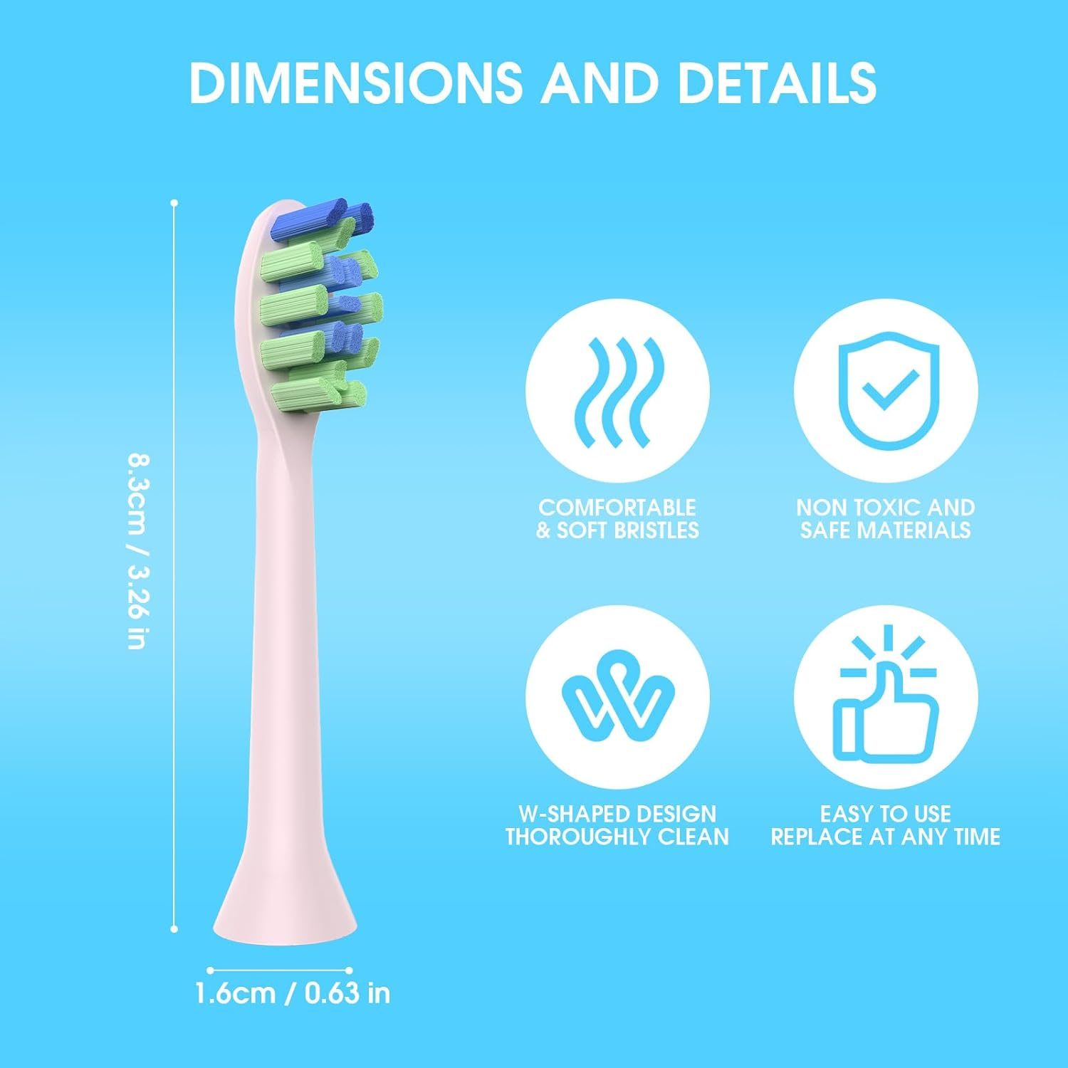 Toolsy 10PCS Replacement Heads Compatible with 7Am2M AM100/AM101/AM105/AM111 Electric Toothbrush- Click Toothbrush Refills Compatible with 7Am 2M, 10 Count (Pink) - Pink image number 2