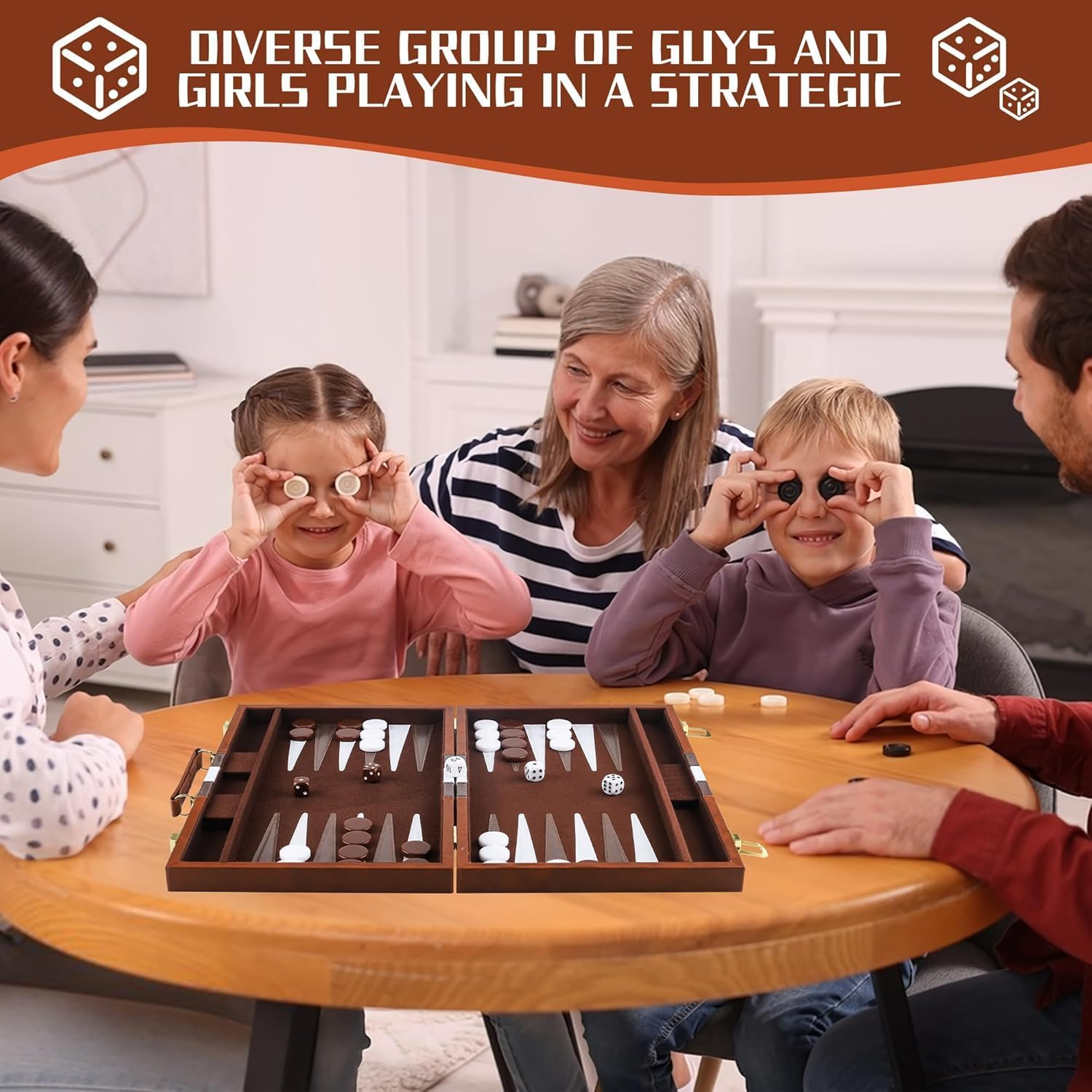 Backgammon Set, 38 CM Travel Backgammon Set with Premium Leather Case(Adults and Kids with Strategy & Guide)-Brown image number 6