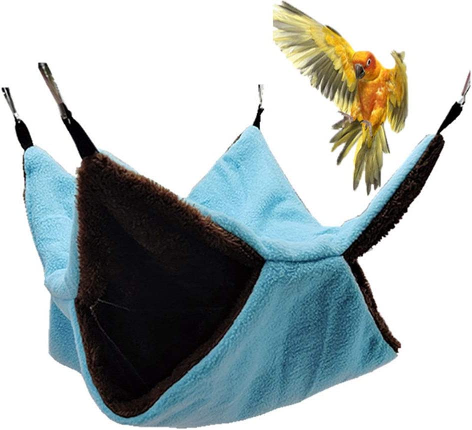 Keersi Bird Nest Double Layer Hanging Hammock Bed Toy for Parrot Parakeet Cockatiel Conure Cockatoo African Grey Amazon Lovebird Finch Budgie Hamster Rat Gerbils Chinchilla Cage Perch (Blue)