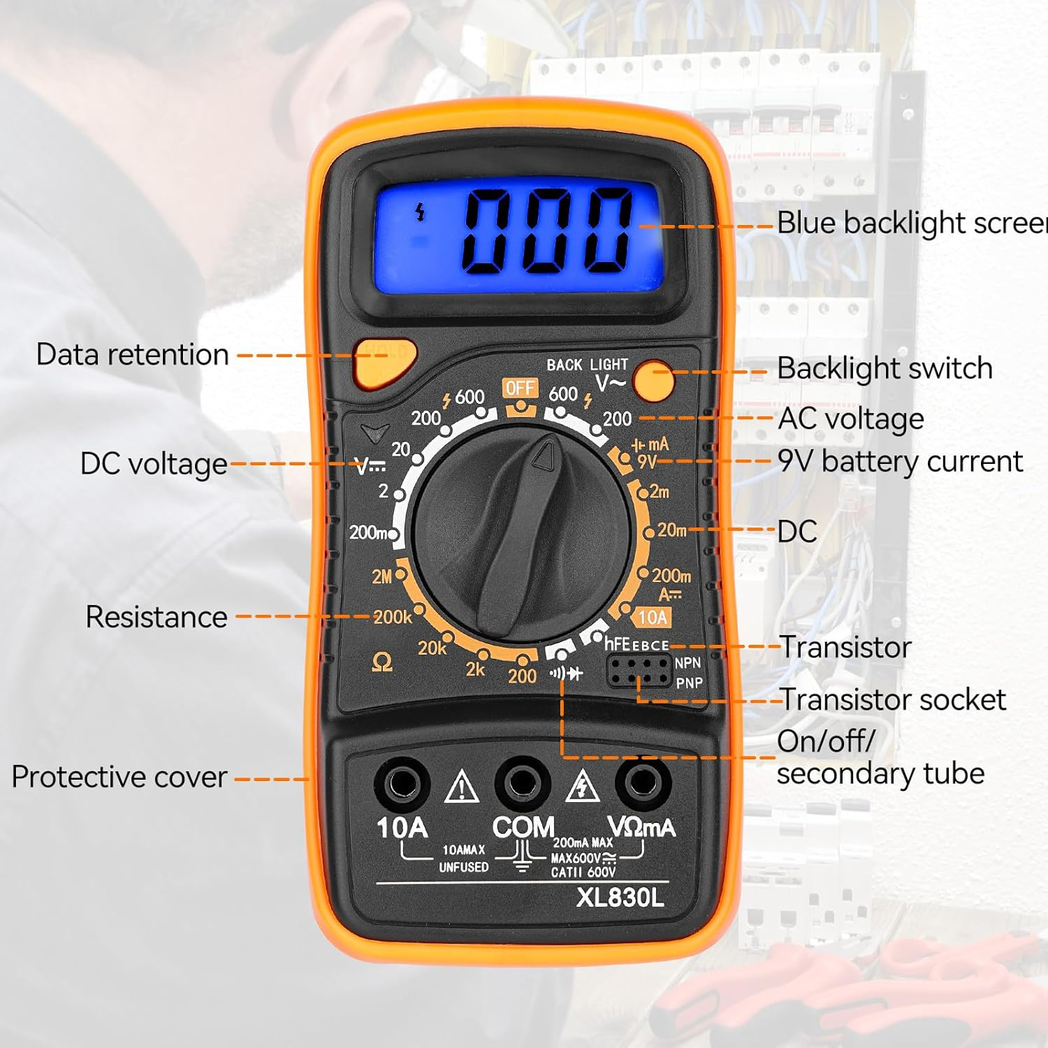 High-Precision Digital Multimeter - AC/DC Voltage Tester, Current, Resistance, Continuity, Car Battery Tester, Portable Electric Meter for Home Maintenance, Auto Repair, Electronics & Electrical DIY