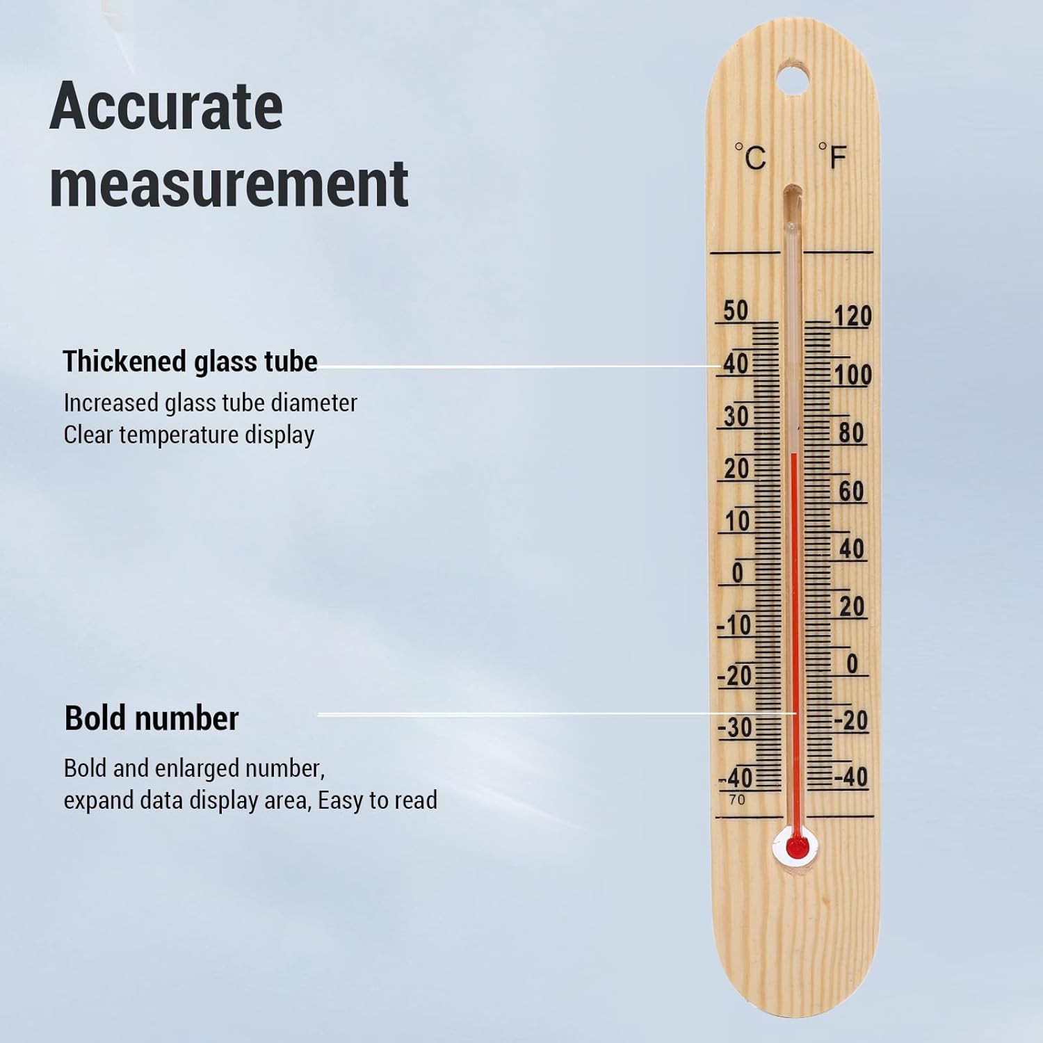 Indoor Outdoor Thermometer, Decorative Wooden Wall Thermometer with Double Scales Fahrenheit (℉) and Celsius (℃), Wall Temperature Gauge for Patio Garden Greenhouse