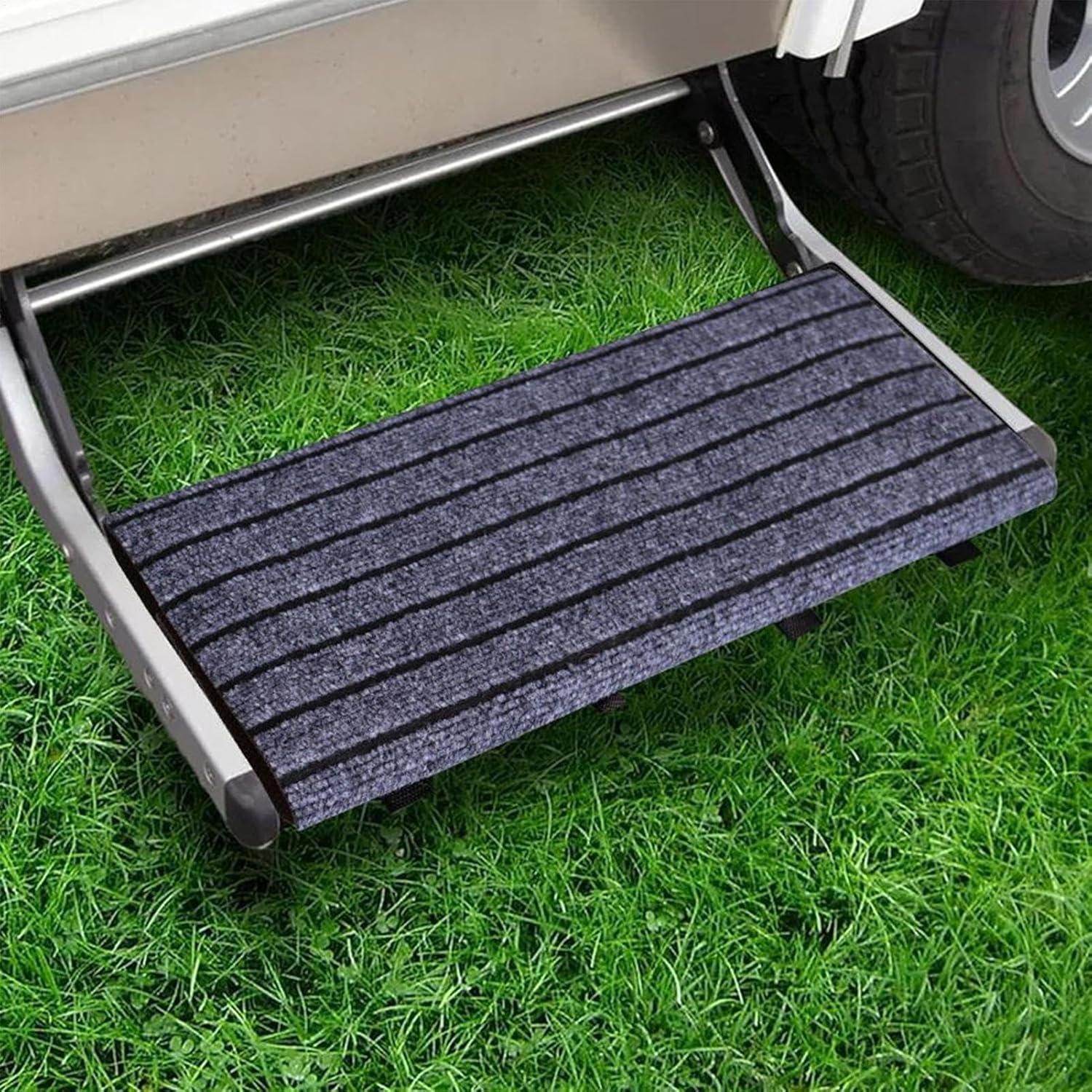 Rv Step Covers, Rv Step Carpet Wrap around 46X46Cm, Flexible Buckle Anti-Slip Double-Layer Backing Design Pad for Motorhome, Trailer, Car, Polyester, Adjustable Fit image number 1