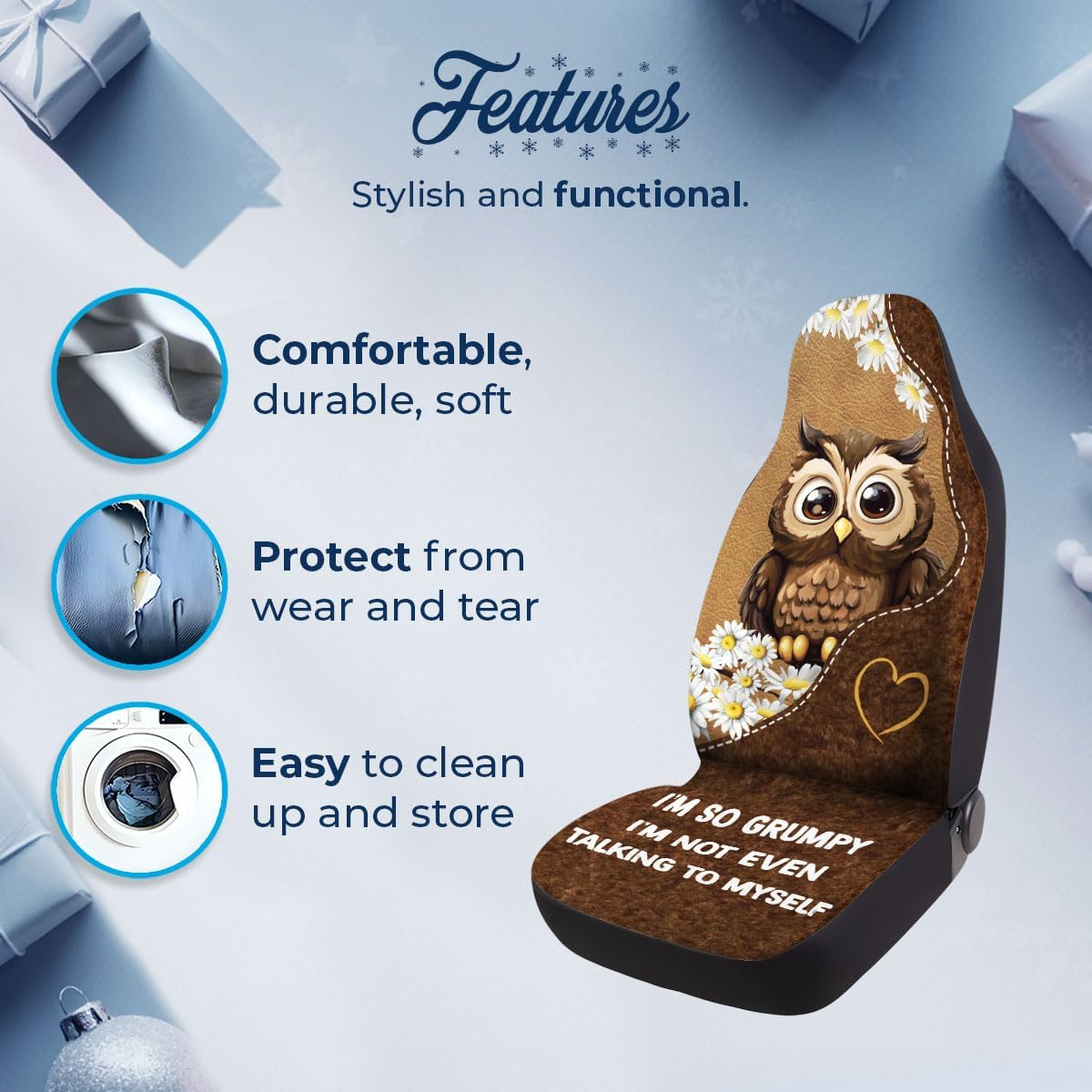 GENANY Owl I'M so Grumpy 2 Front Car Seat Covers for Car Truck Sedan SUV, Car Gifts, Durable Automotive Seat Covers, Breathable Bucket Seat Covers, Protective Interior Accessory