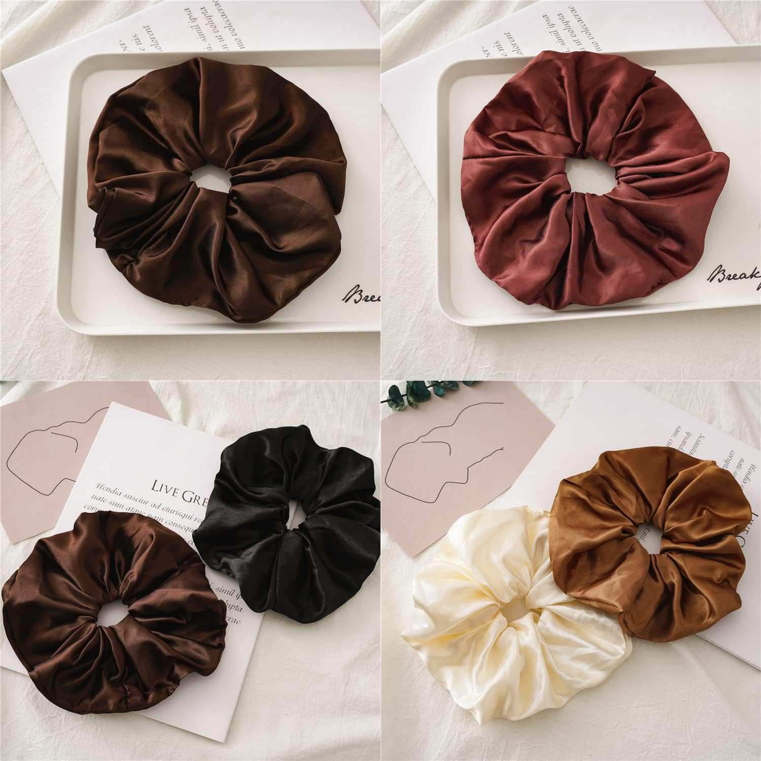 Big Satin Scrunchies for Women, XL Oversized Hair Scrunchies for Thick Hair, Extra Large Soft Silk Pillow Scrunchy, Jumbo Hair Tie for Curly Hair Buns Ponytails, 6 Pack(M) image number 2