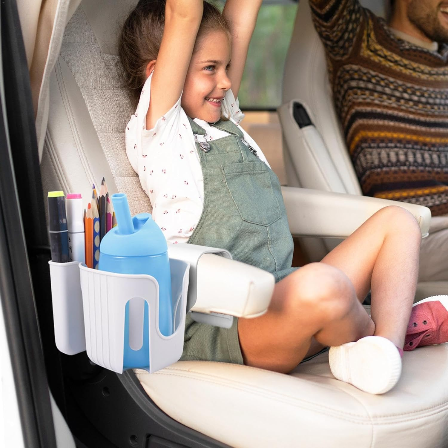 Car Seat Cup Holder - Child Car Seat Cup Organizer Holder, Adjustable Base Auto Storage Tool | Baby Stroller Cup Holer Wheelchair Cup Holder, Multi-Functional Cup Holder for Car Seat Rack Accessories image number 3