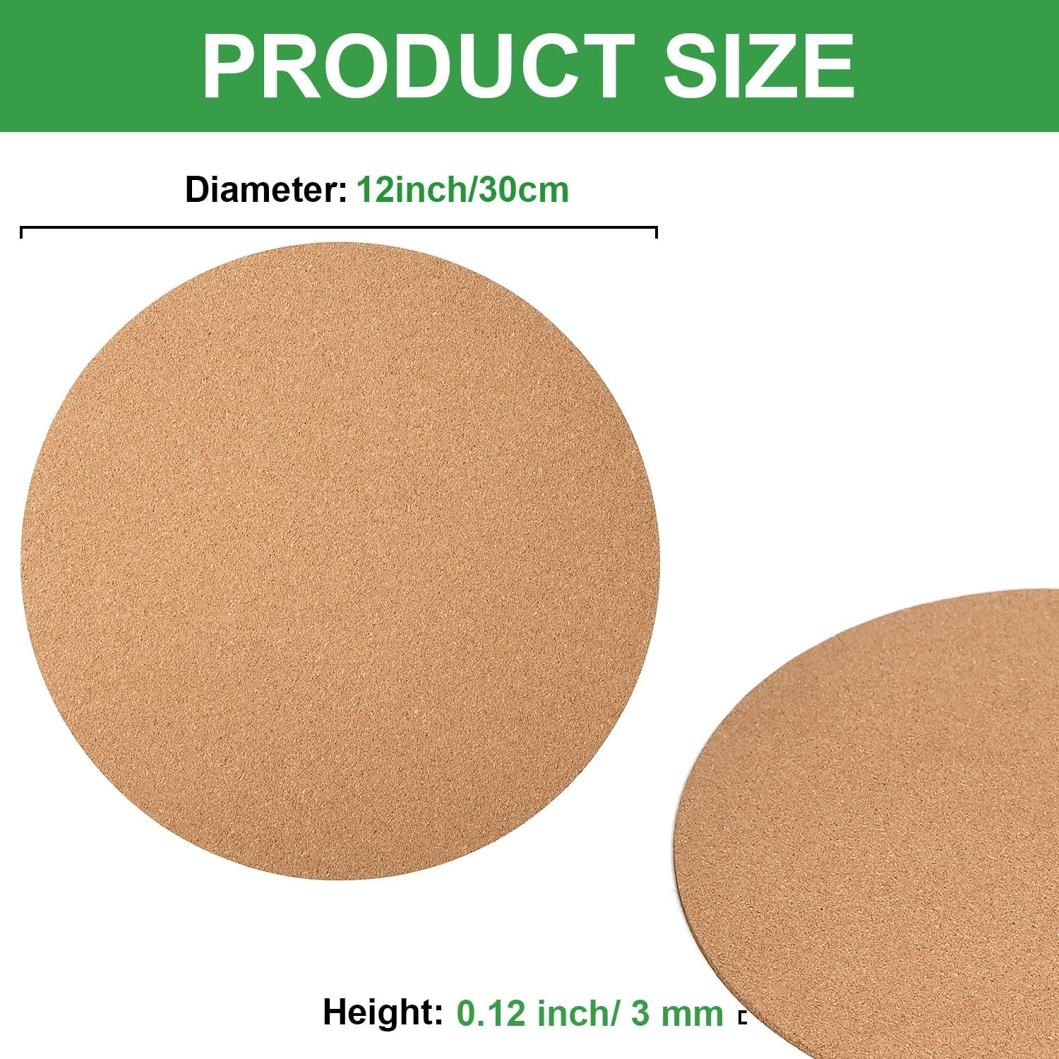 Boao 2 Pcs 12 Inch Cork Plant Coaster Cork Mat Trivet for Plant round Absorbent Corkboard Mat Pad Planter Saucers for Kitchen Dining Table Countertop Pad, Pan, Kettle and DIY Craft Supplies image number 2
