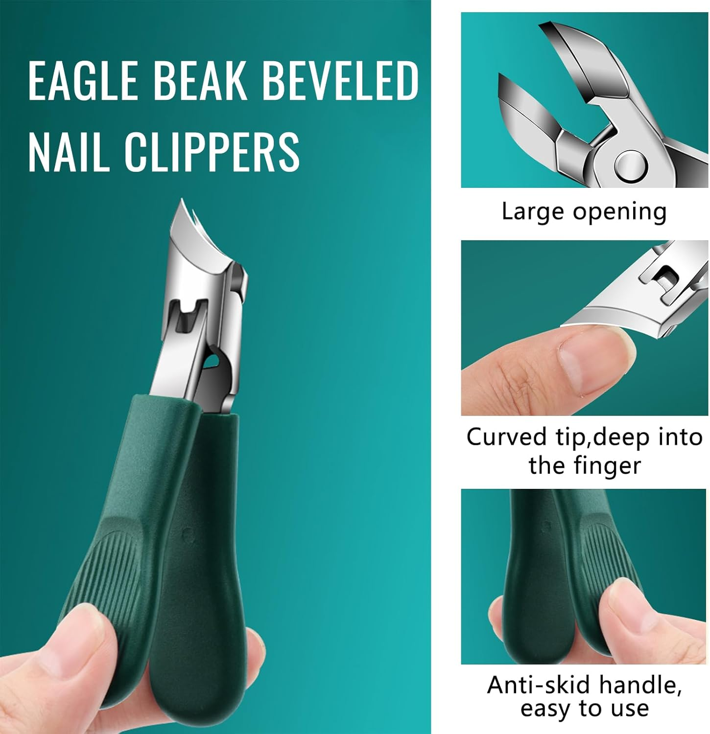 GEDEUBAN Eagle Beak Angled Nail Clippers 3-Piece Set, Green Eagle Beak Anti-Splash Slanted Nail Clipper, Corta U&ntilde;as Para U&ntilde;as Enterradas image number 2