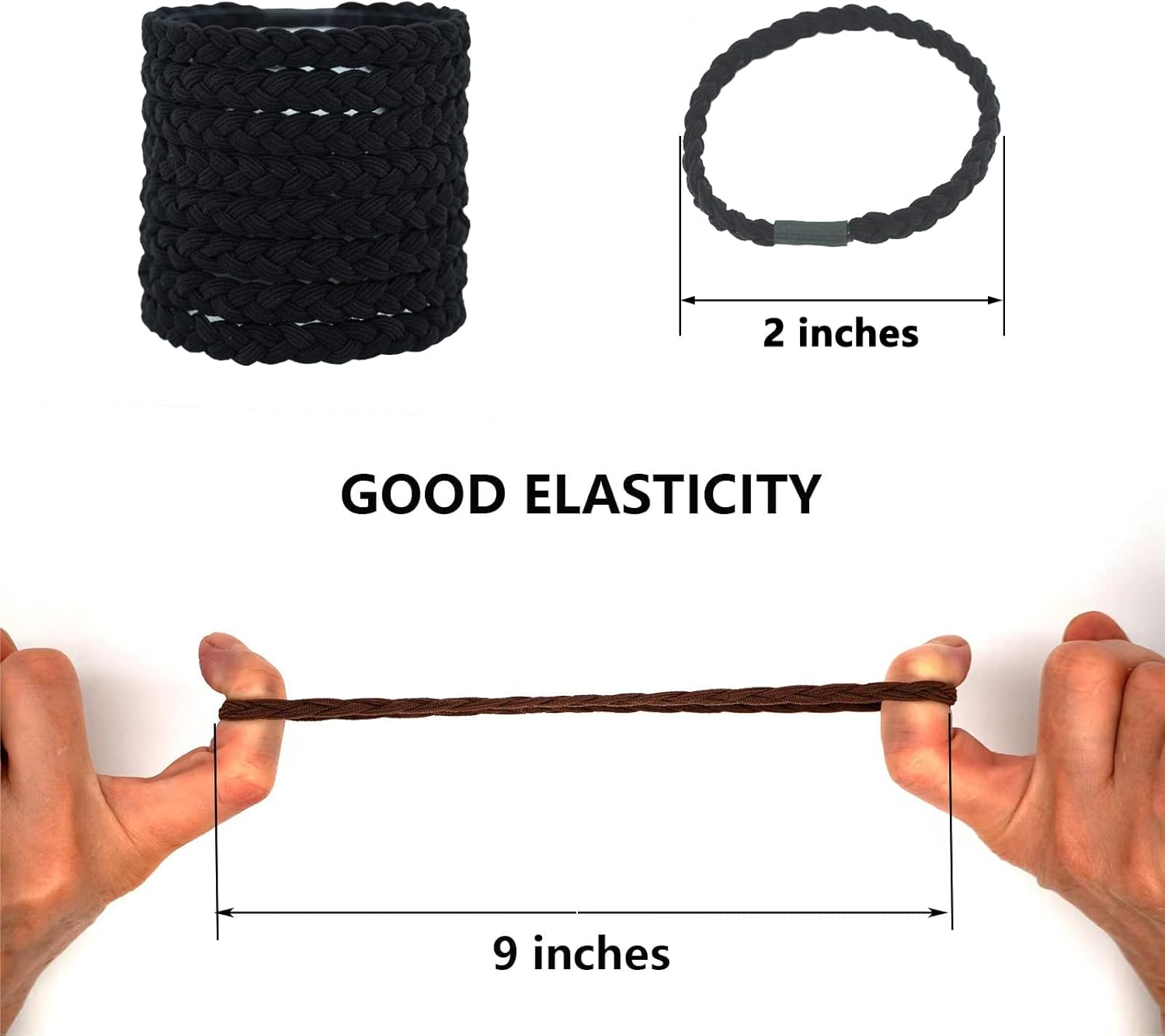 20 Pieces Braided Hair Ties for Men Guys, for Curly Thick Long Hair Elastic Bracelet Hair Ties, No Damage, NO Slip, No Rip Hair Ties for Many Hair Types (Black) image number 3