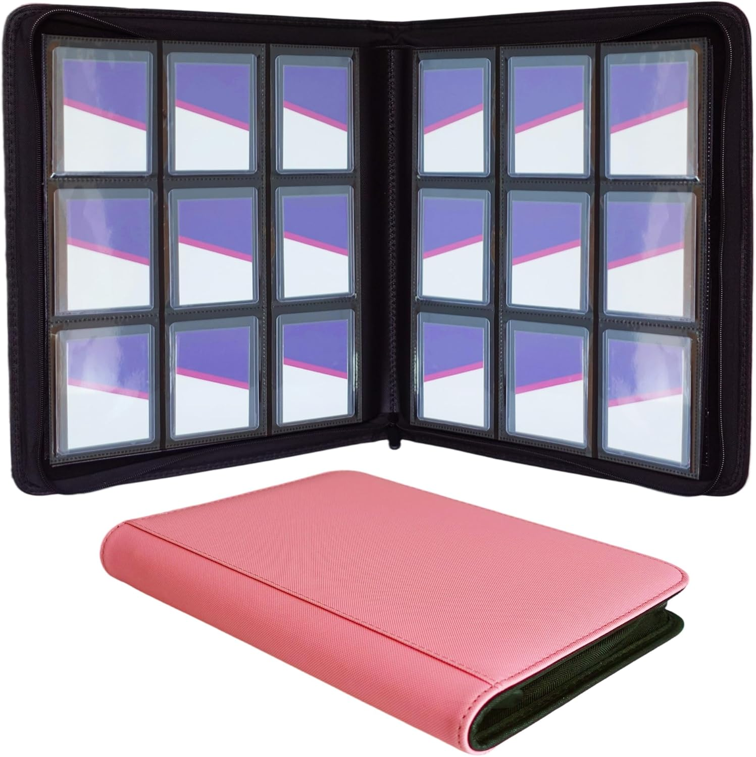 Zettokete Top Loader Binder 4 Pocket Holds 96 Cards, Toploader Binder Fit for 3" X 4" Top Loader, Trading Card Holder Album Fit for MTG, Yugioh, TCG, Sports Cards, 10 Toploaders Included, Black