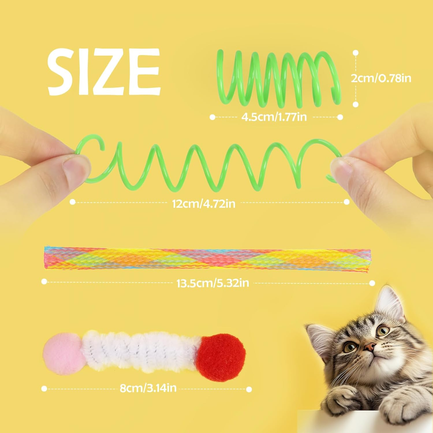 42Pcs Cat Spring Toys，Geeric 20 Short Springs+12 Plush Toy+10 Elastic Hose Tube Colorful Folding Bouncing Mesh Pet Spring Tube Kitten Toy Portable Interactive Cats Toys to Swat, Bite, Hunt In/Outdoor image number 5
