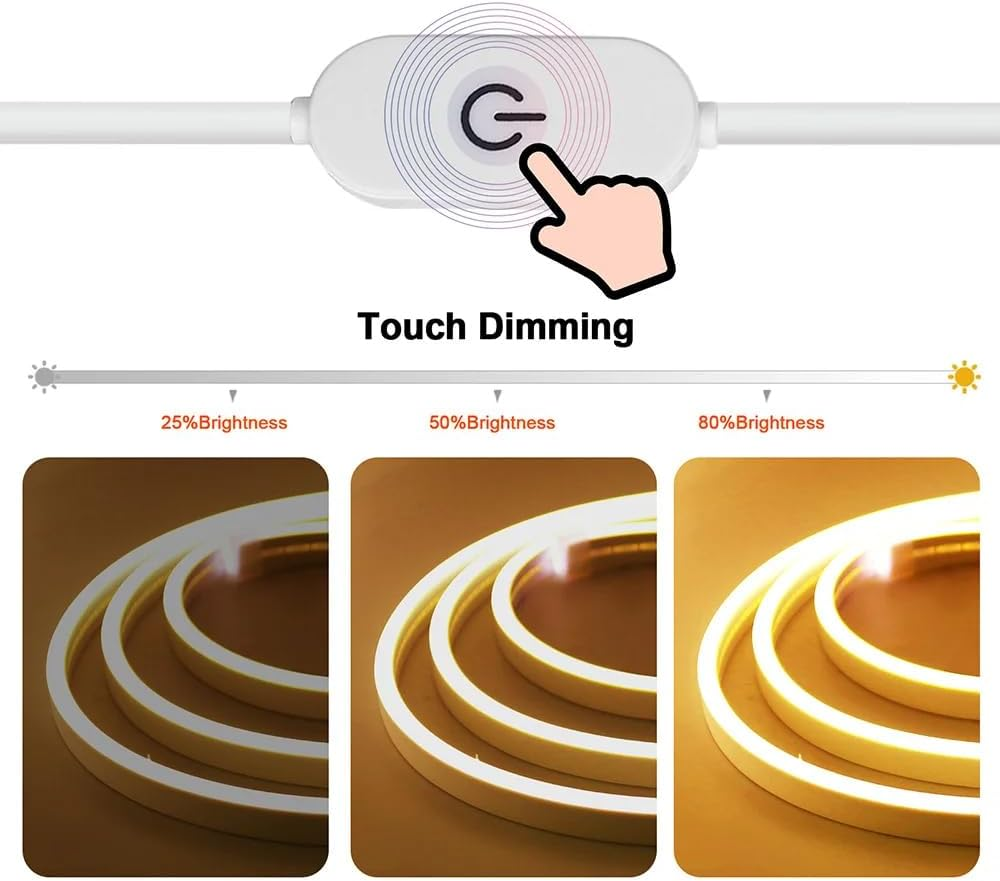 Dimmable Warm White LED Neon Strip Light 2M USB Powered Waterproof Flexible Silicone Rope Light Touch Dimmer Control for Bedroom & Home Indoor Decor image number 3