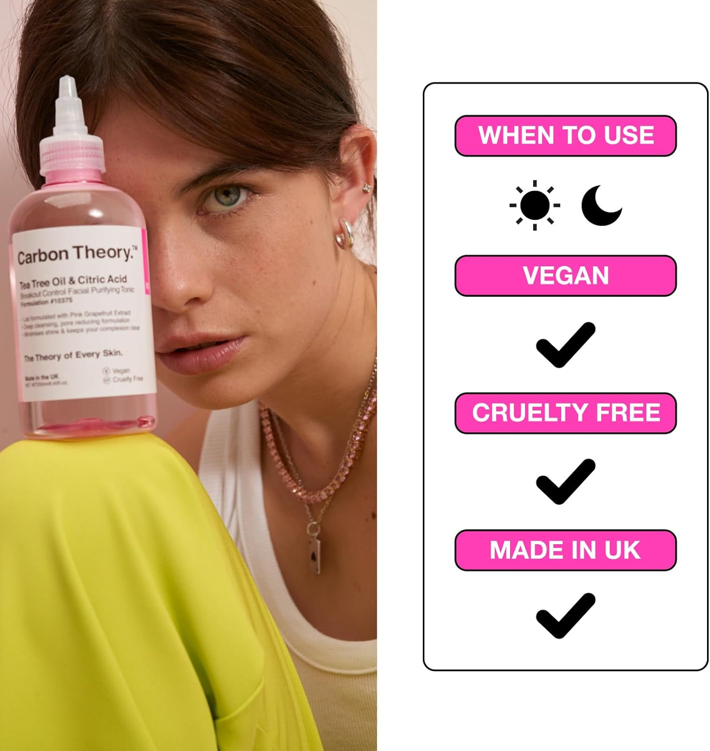 Carbon Theory | Tea Tree Oil & Citric Acid Breakout Control Facial Purifying Tonic with Pink Grapefruit | Natural, Vegan and Cruelty Free | 250Ml image number 2