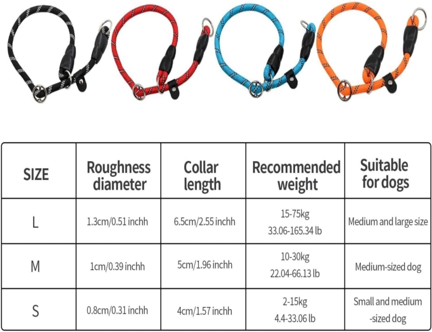 Lyfengdeam Dog Slip Collar Training Dog Collar with Reflective Strips,Puppy Braided Collar,Pets Nylon Rope Collar No Pull for Pet Outdoor Walking round Training Lead with Adjustable (Red, M)