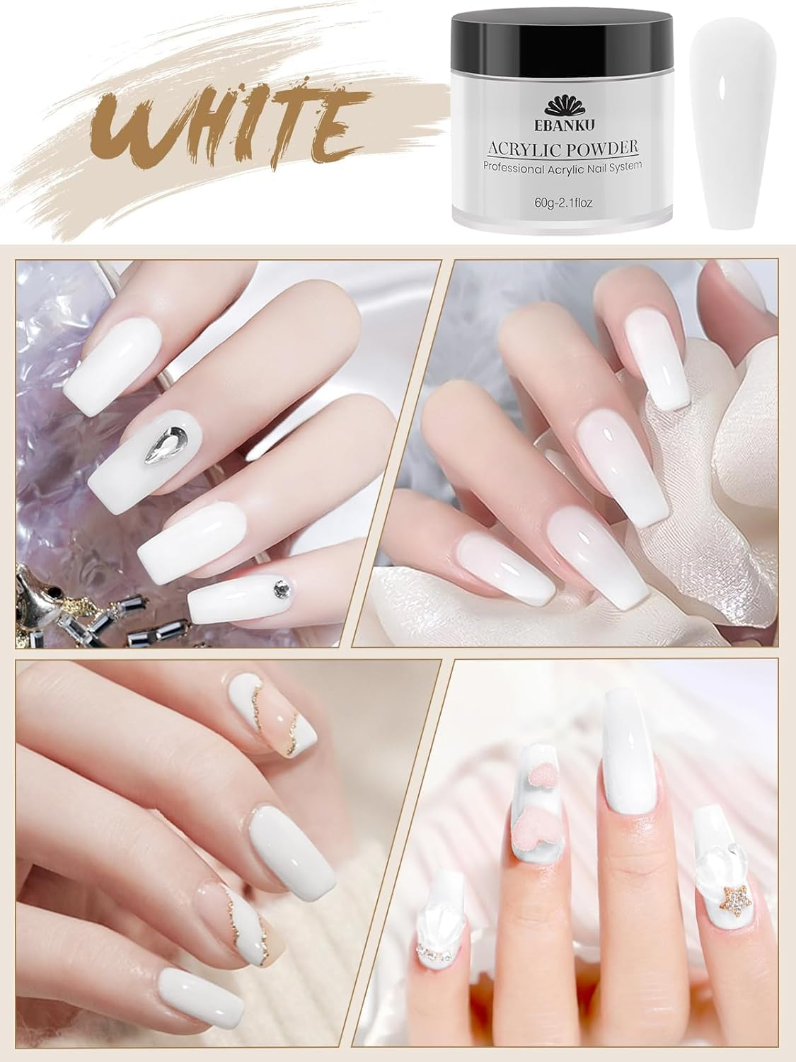 Kalolary Acrylic Nail Powder Set, 2 Colors Pink White Acrylic Powder Professional Nail Acrylic Powder for Nail Acrylic Extension, Nail Carving, Long-Lasting, No Nail Lamp Needed, 2.1 Oz image number 1