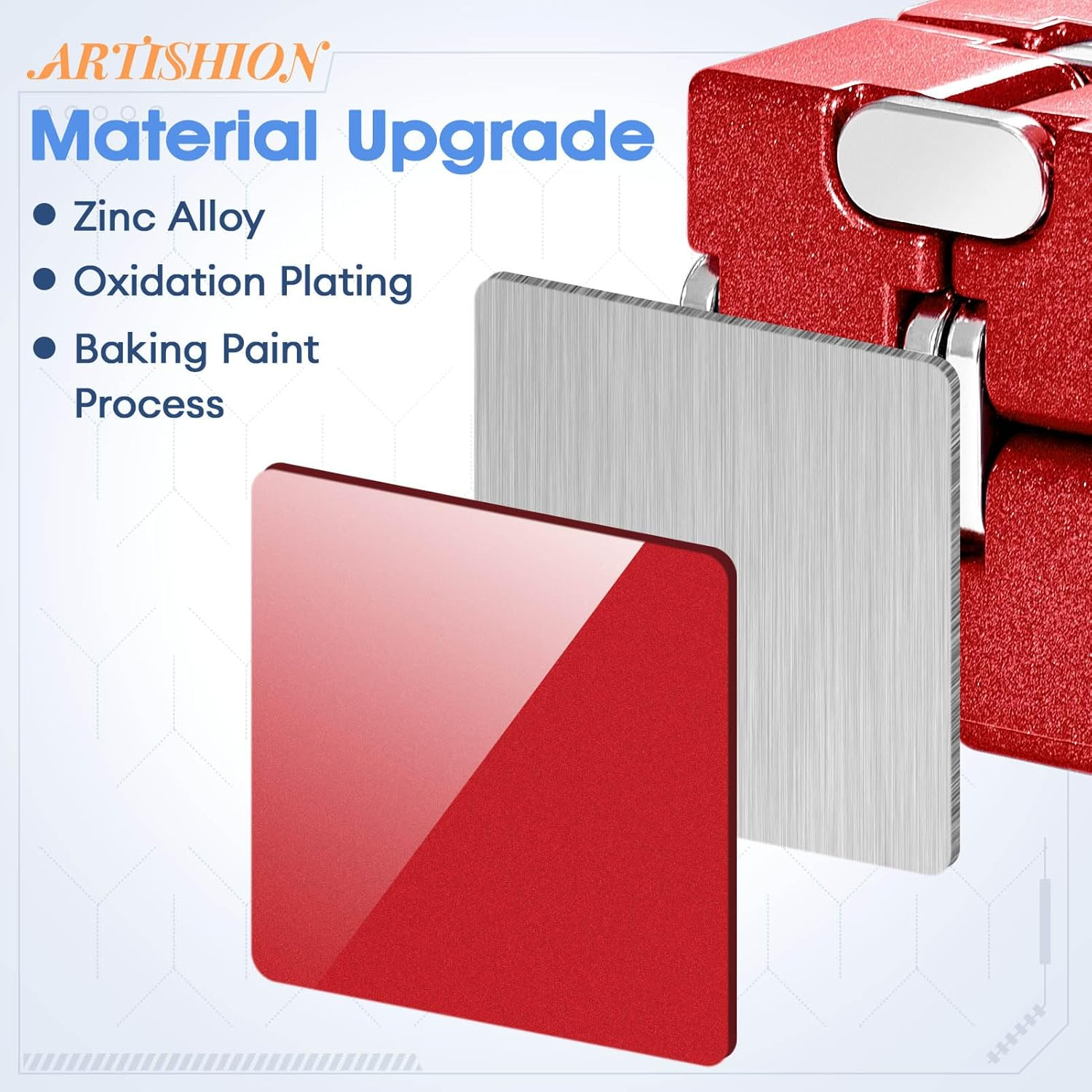 Unique Zinc Aolly Metal Infinity Cube Fidget Desk Toy, Punk Style Design with Exquisite Case, Durable and Heavy, Infinity Magic Cube Fidget Toys, for Alleviate Stress and Anxiety (Red) image number 1