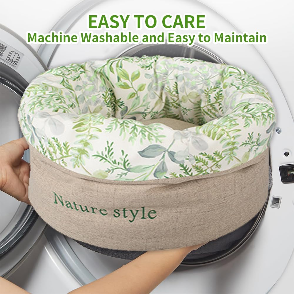 Cat Bed for Indoor Cats,Cat Beds Dual-Sided with Removable Machine Washable Cushion,Pet Bed Foldable Cotton-Linen for Indoor Cats & Dogs,Soft & Durable