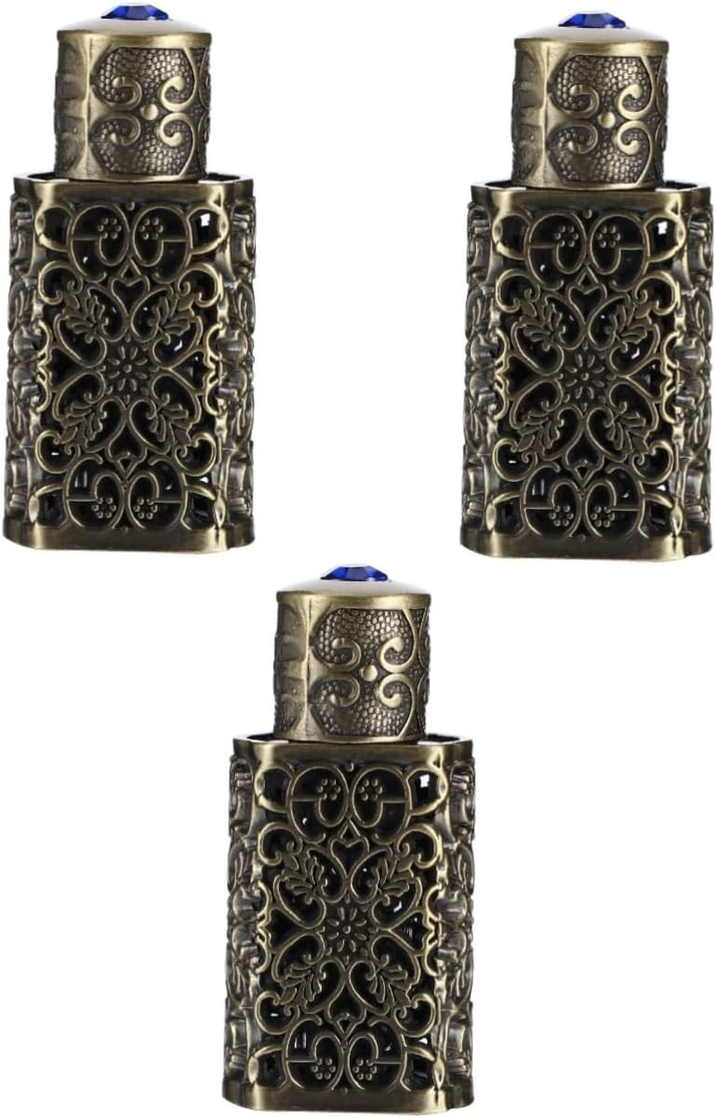 3Pcs Hollow Engraved Essential Oil Bottle Vintage Decorative Perfume Dispenser for Travel Camping Aromatherapy and Diy Crafts Leak Design for Easy Use image number 6