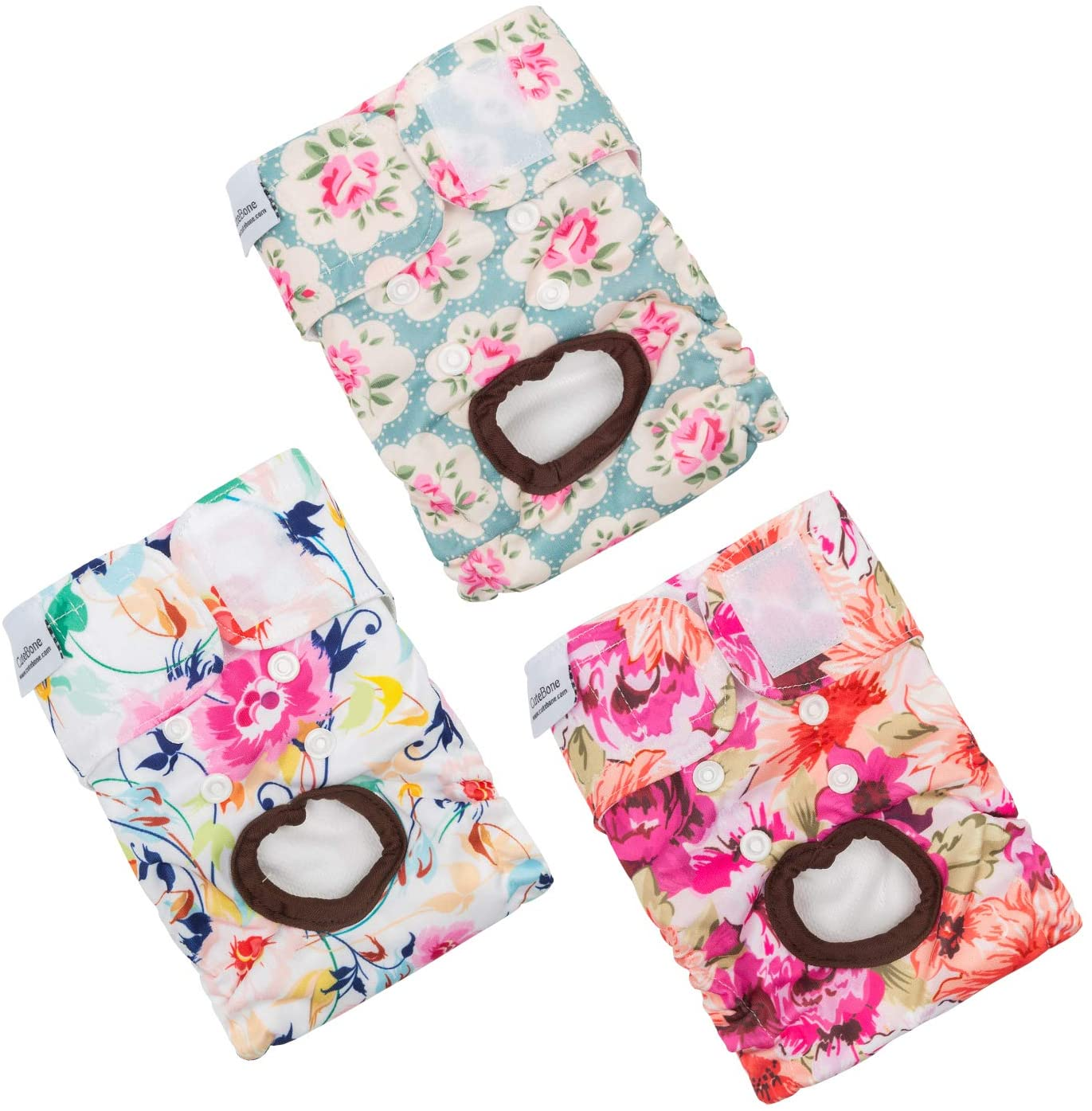 Cutebone Dog Diapers Female Washable Small Medium Large 3 Pack Reusable Doggie Diapers Puppy Period Pants for Doggy Heat Cycle Peeing D14M-AU image number 1