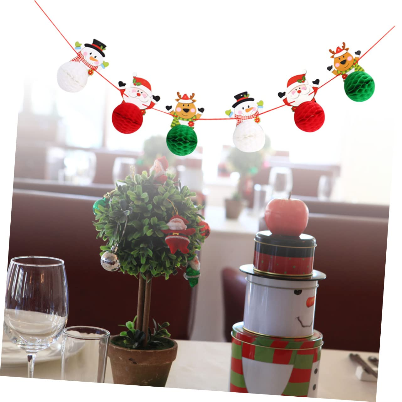 KOMBIUDA Christmas Decor Honeycomb Santa Elk Snowman Paper Banner Festive Party Decorations image number 4