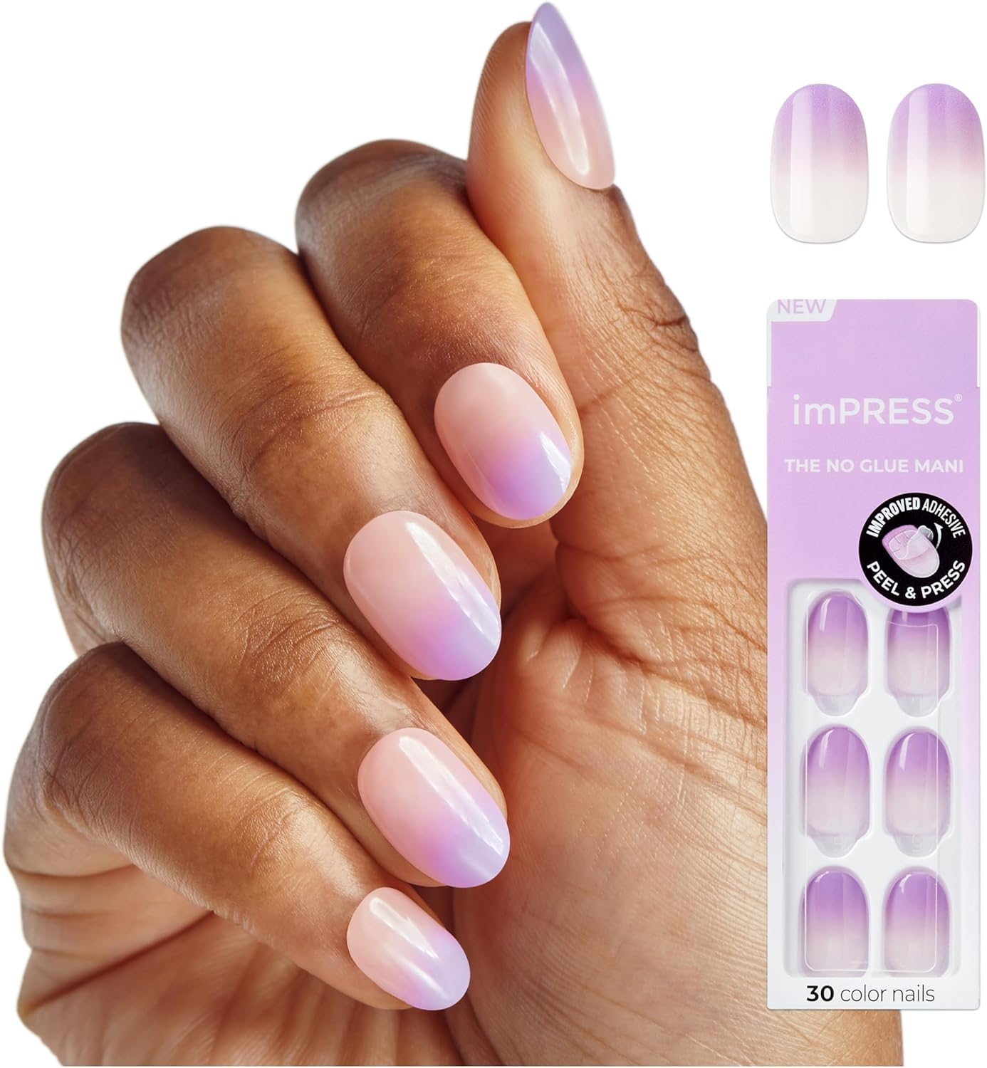 KISS Impress Press on Nails 'Take a Chance' Purple Short Oval Shape Patented Strong Adhesive Nail Glue No Splitting No Smudging 30 False Nails Self Adhesive image number 4