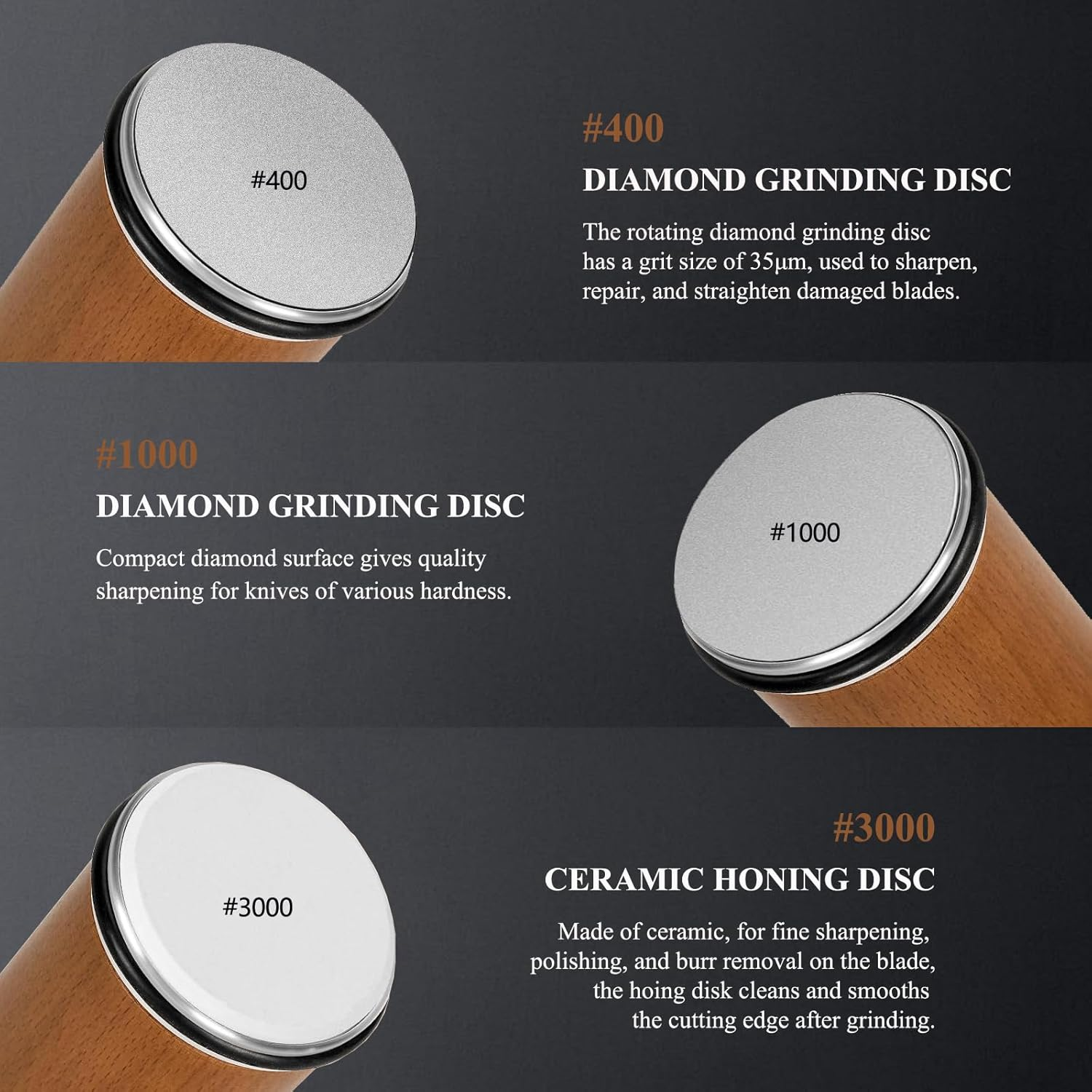 Rolling Knife Sharpener Set, Precision Grinding with 400-1000-3000 Grit Grinding Wheels, 15&deg;/20&deg; Magnetic Base, Cut-Resistant Gloves for Kitchen & Camping Chef Knives, Family, Father - Natural Color image number 2