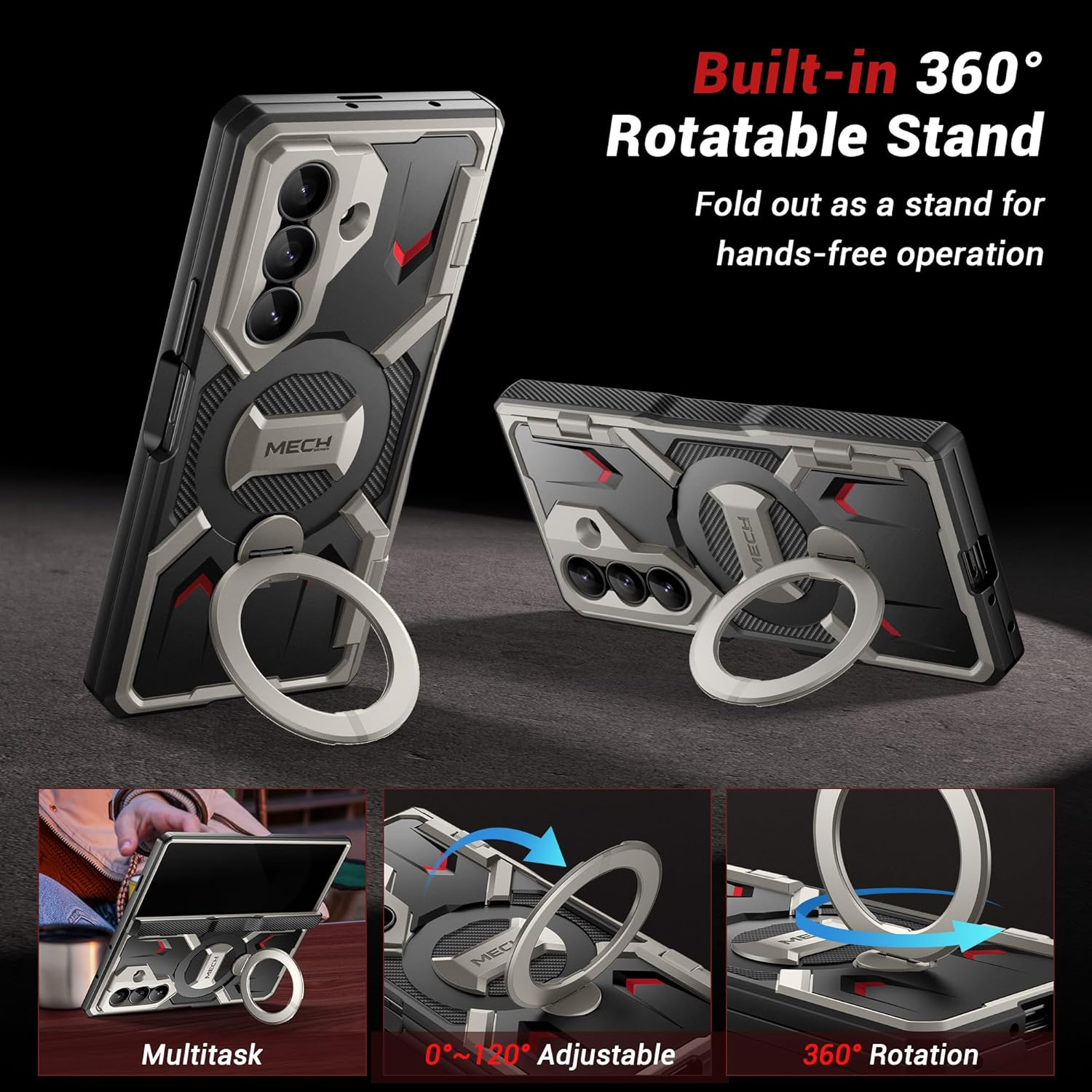 TONGATE 360&deg; Spin Magnetic Stand for Z Fold 7 Case with Privacy Screen Protector, [Compatible with Magsafe] [Anti Spy] [360&deg; Ring Holder] Full-Body Shockproof Case for Samsung Galaxy Z Fold 7, Tigray image number 7