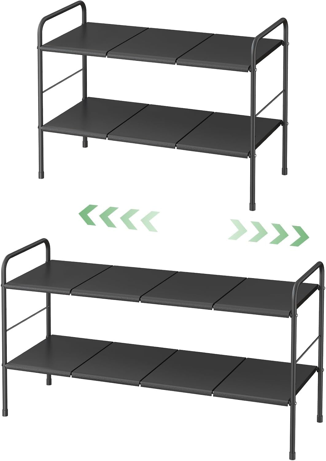 LYSAIMG 2-Tier Expandable Storage Shelf, Adjustable Metal Tiered Shelf with 8 Removable Panels, under Sink Organizer, Shoe Organizer Rack, Kitchen Cabinet, Hallway Entryway image number 2