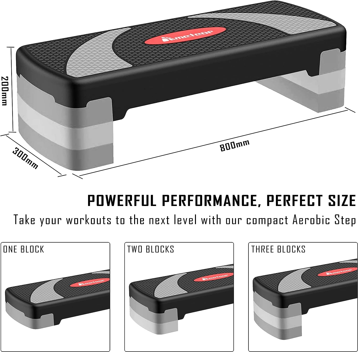 METEOR Aerobic Step Platform &ndash; Three Level Adjustable Stepper (10Cm-15Cm-20Cm) for Home & Gym Cardio Workouts & Fitness Training, Textured Non-Slip Surface, Max Capacity 200Kg image number 2