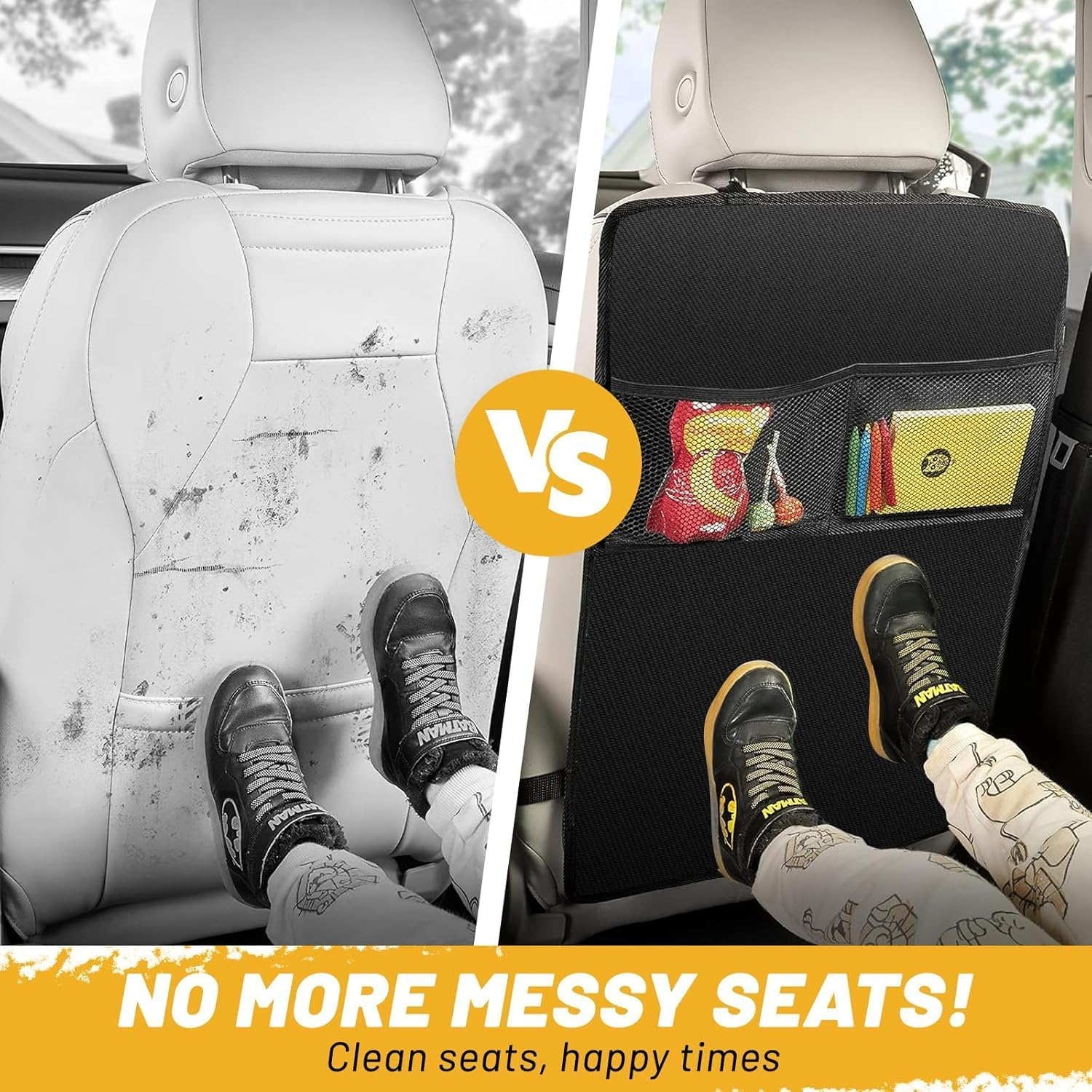 Extra-Large Car Back Seat Organisers &ndash; 60X45Cm Durable Kick Mats with Storage Pockets, Anti-Scratch Seat Protectors for Kids, Pets & Travel Essentials (2) image number 3