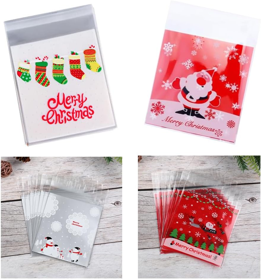 Bluejunior Christmas Cookie Treat Bags Candy Cake Biscuit Self Adhesive Cellophane Transparent Plastic Material Bags for Xmas Wedding Anniversary Holiday Party Favor Sweet Snacks Packaging image number 5