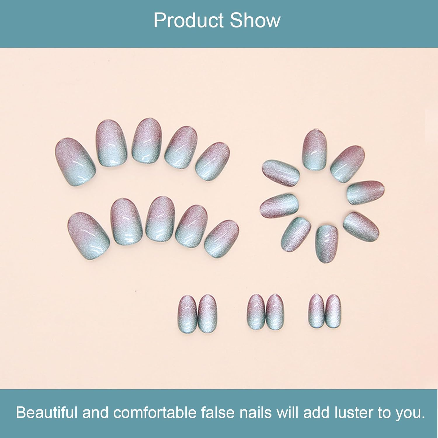 24 PCS Press on Nails Gradient Color Fake Nails Cat Eye Fake Nails Short Fake Nails Gifts for Women and Girls (No.141) image number 1