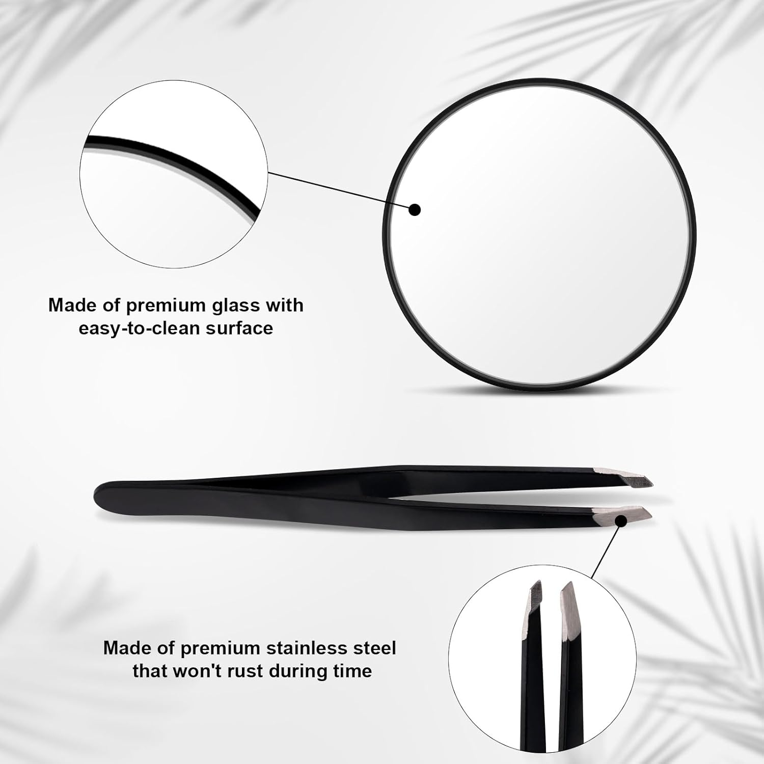 NQEUEPN 10X Magnifying Mirror, Easy Mounting 10X Magnifying Mirror with Suction Cups and Tweezers Magnifying Makeup Mirror Small for Travel Stick on Shower Mirror for Men Women, 3.5 Inch, Black