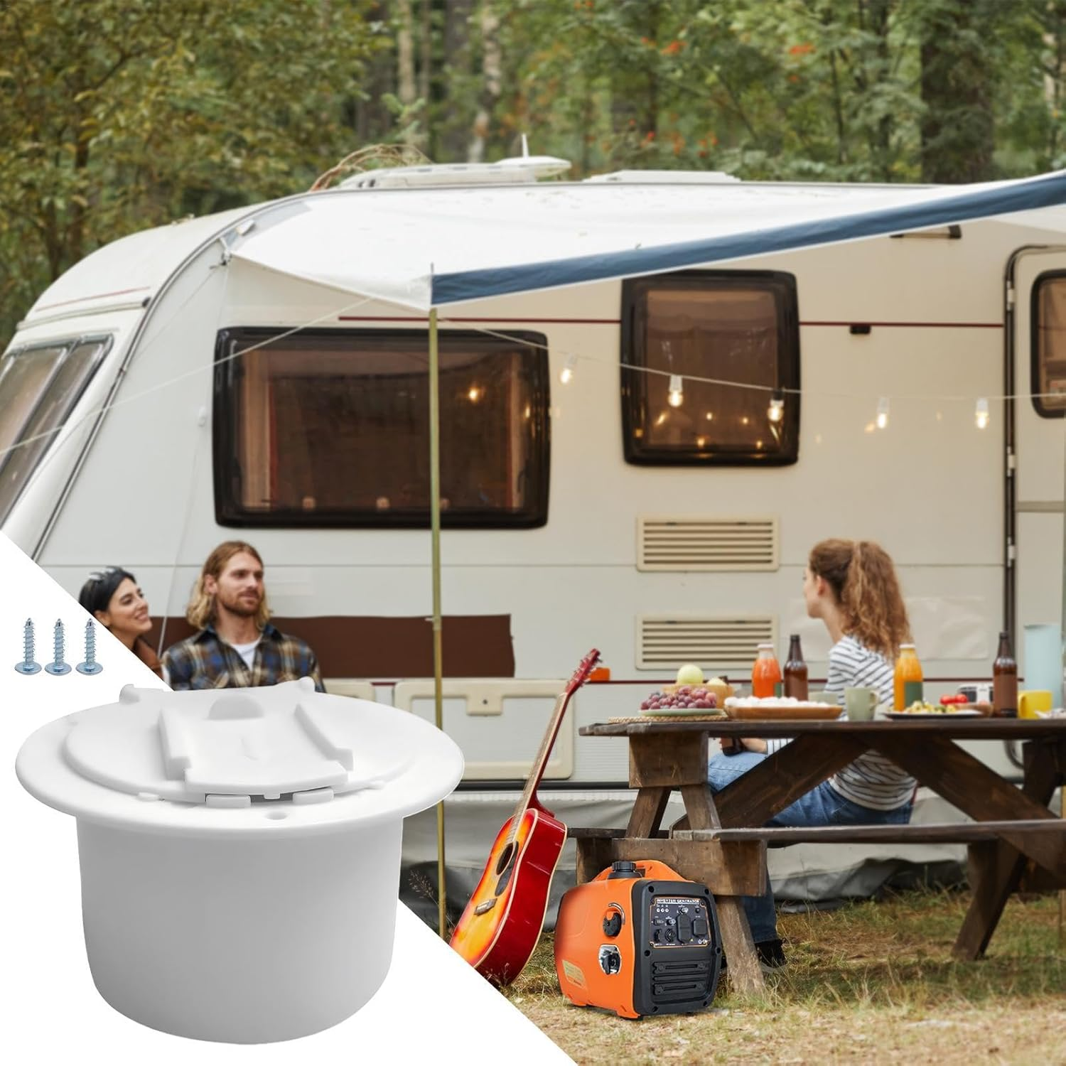 RV Plug Cover - White RV Electrical Cable Hatch - RV Cable Pass through Wire Organizer, RV Accessories and Door Hardware for Yacht Boat Motorhome image number 5