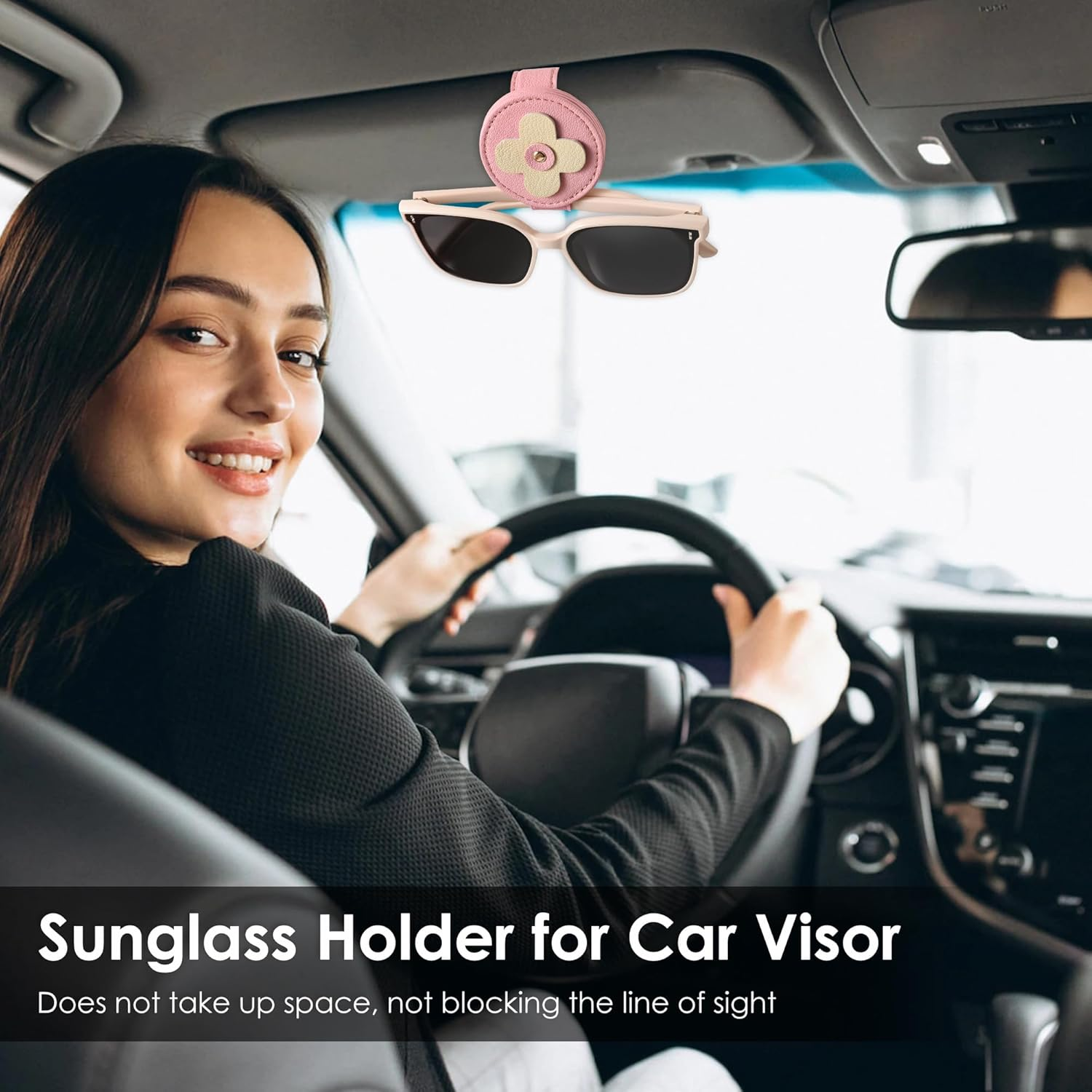 Magnetic Sunglass Holder for Car Visor Clip 2 PCS, Leather Car Glasses Holder, Visor Accessories Eyeglasses Holder Glasses Storage Case (19-Pink) image number 3