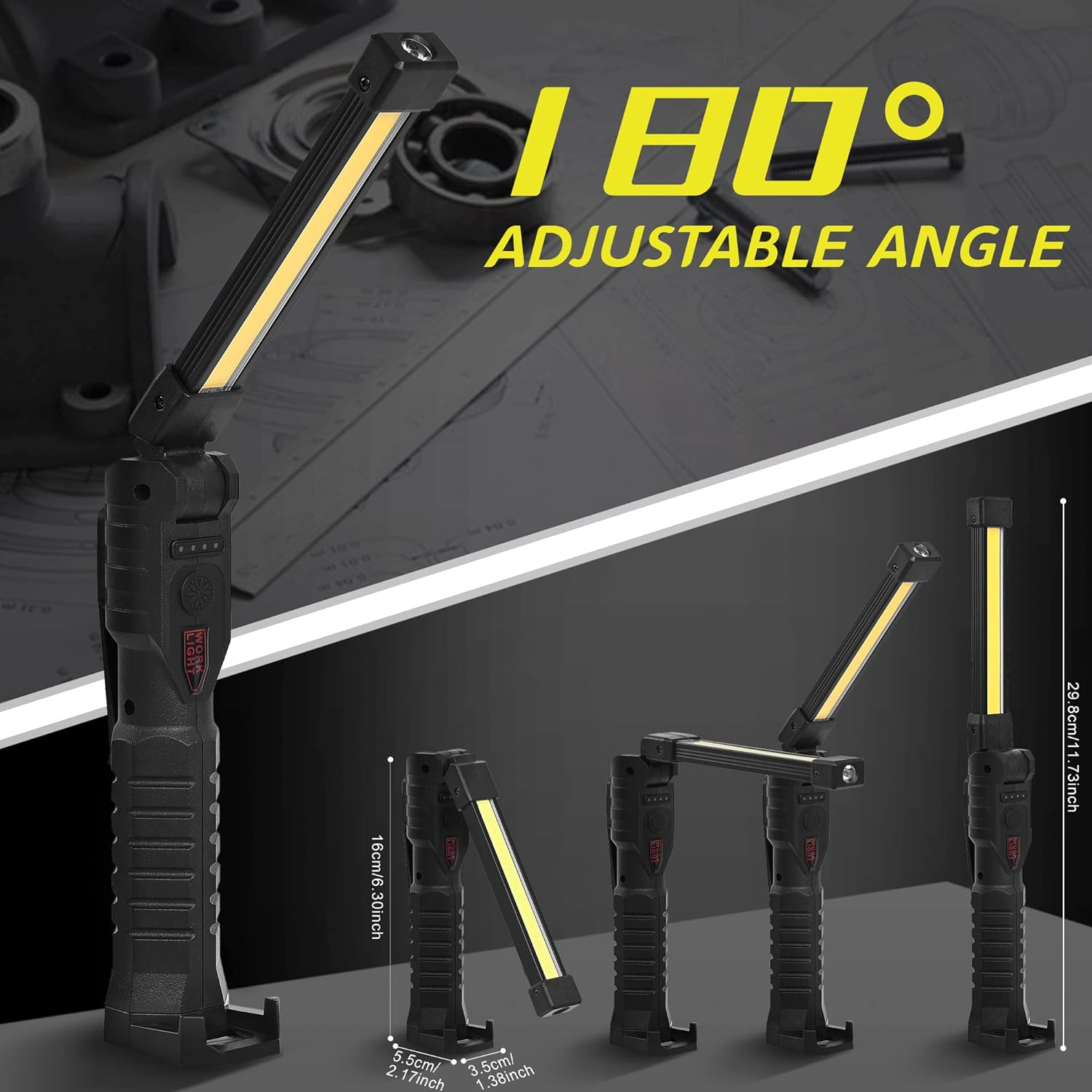 LED Rechargeable Torches Inspection Lamp,Vagocom Super Bright Flashlight Portable Battery Powered Work Light Tool with Magnetic Base 3 Color Light for Mechanic,Emergency,Christmas,Men Gift(2 Pack)