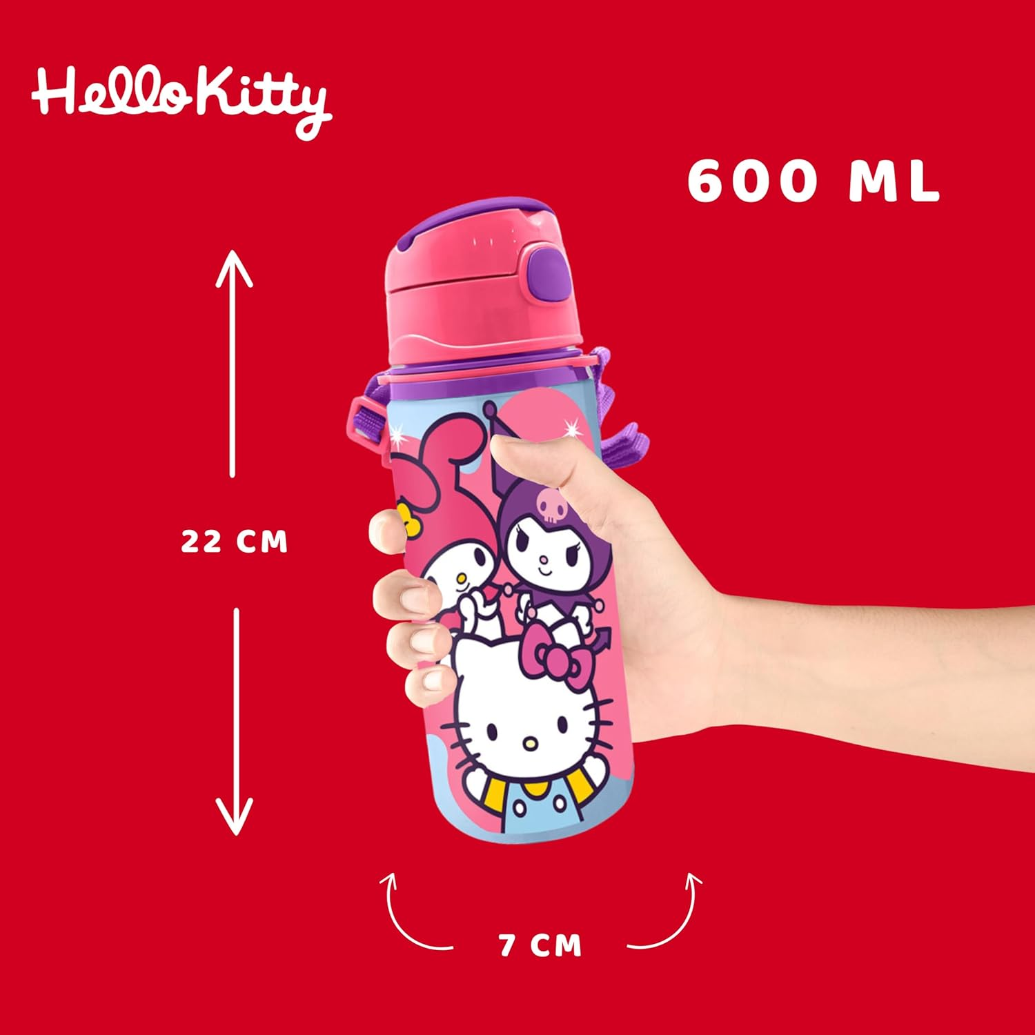 Sanrio Hello Kitty Reusable Bottle Durable Aluminum Design Water Bottle for Girls Travel Bottle with Handle 600Ml Capacity image number 6