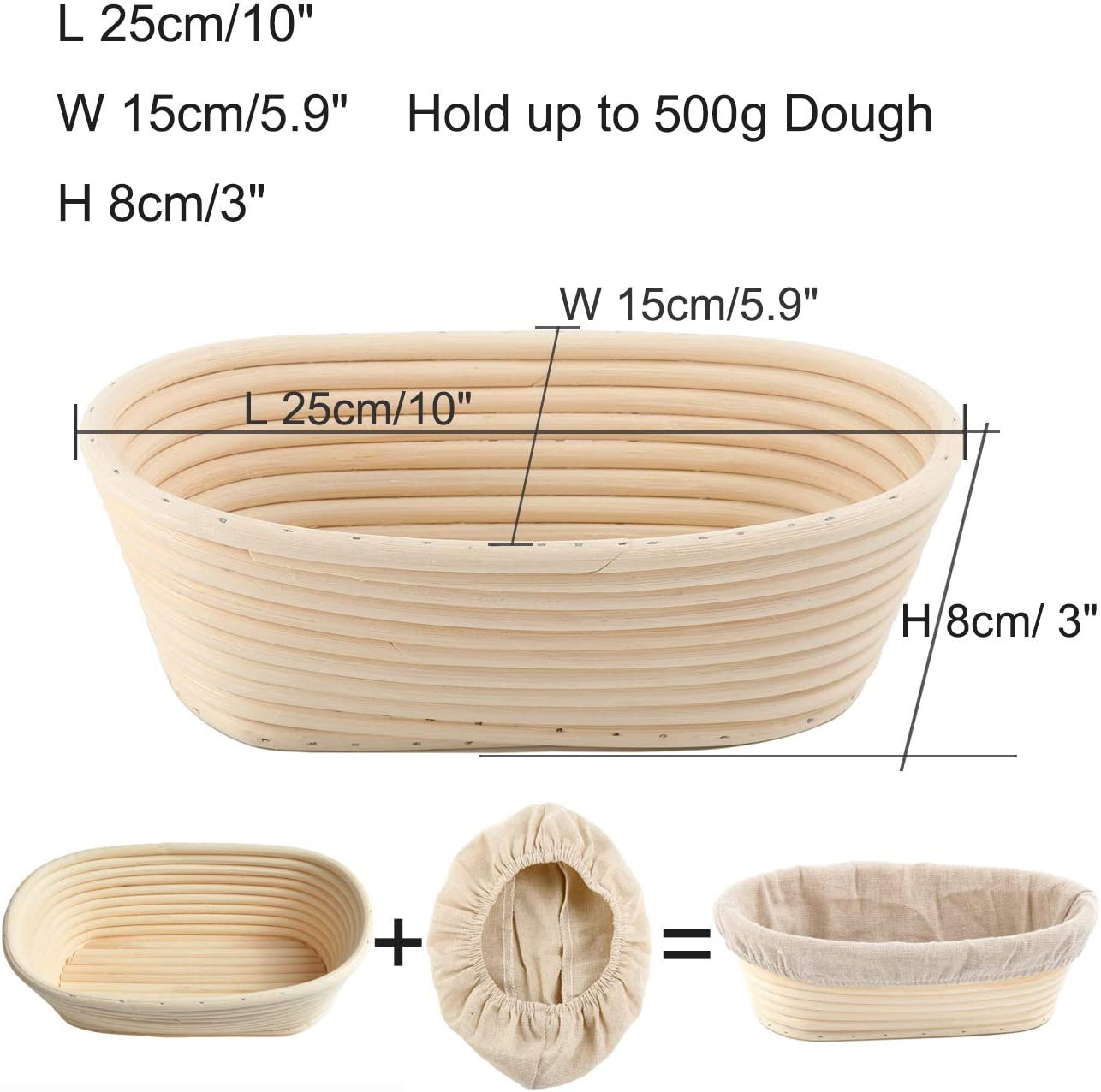 10Inch Oval Bread Proofing Basket Set Sourdough Bannetons Fermentation Basket with Dough Scraper Dough Whisk Cloth Liner image number 1